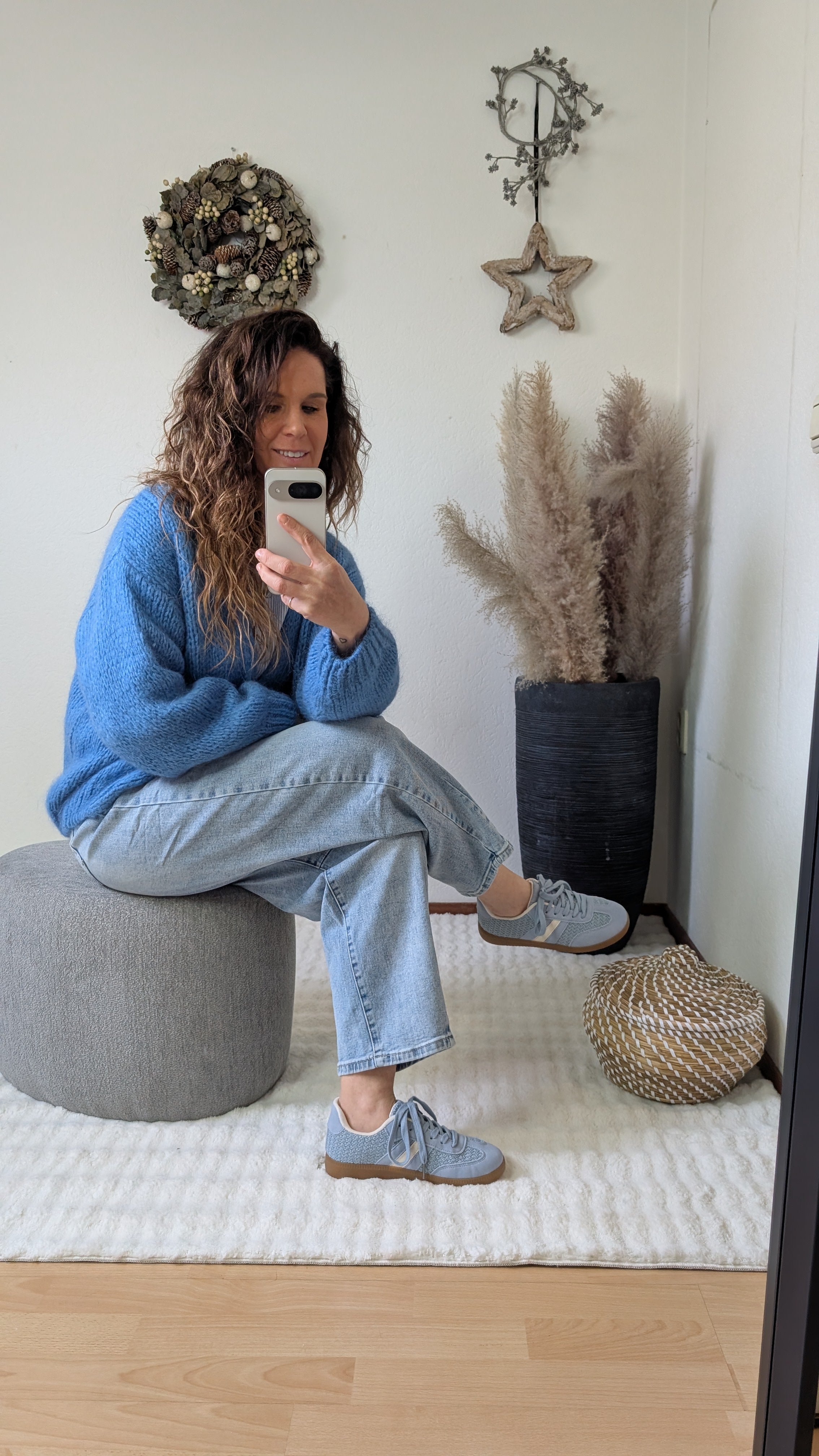 Blauw gebreid dames vest