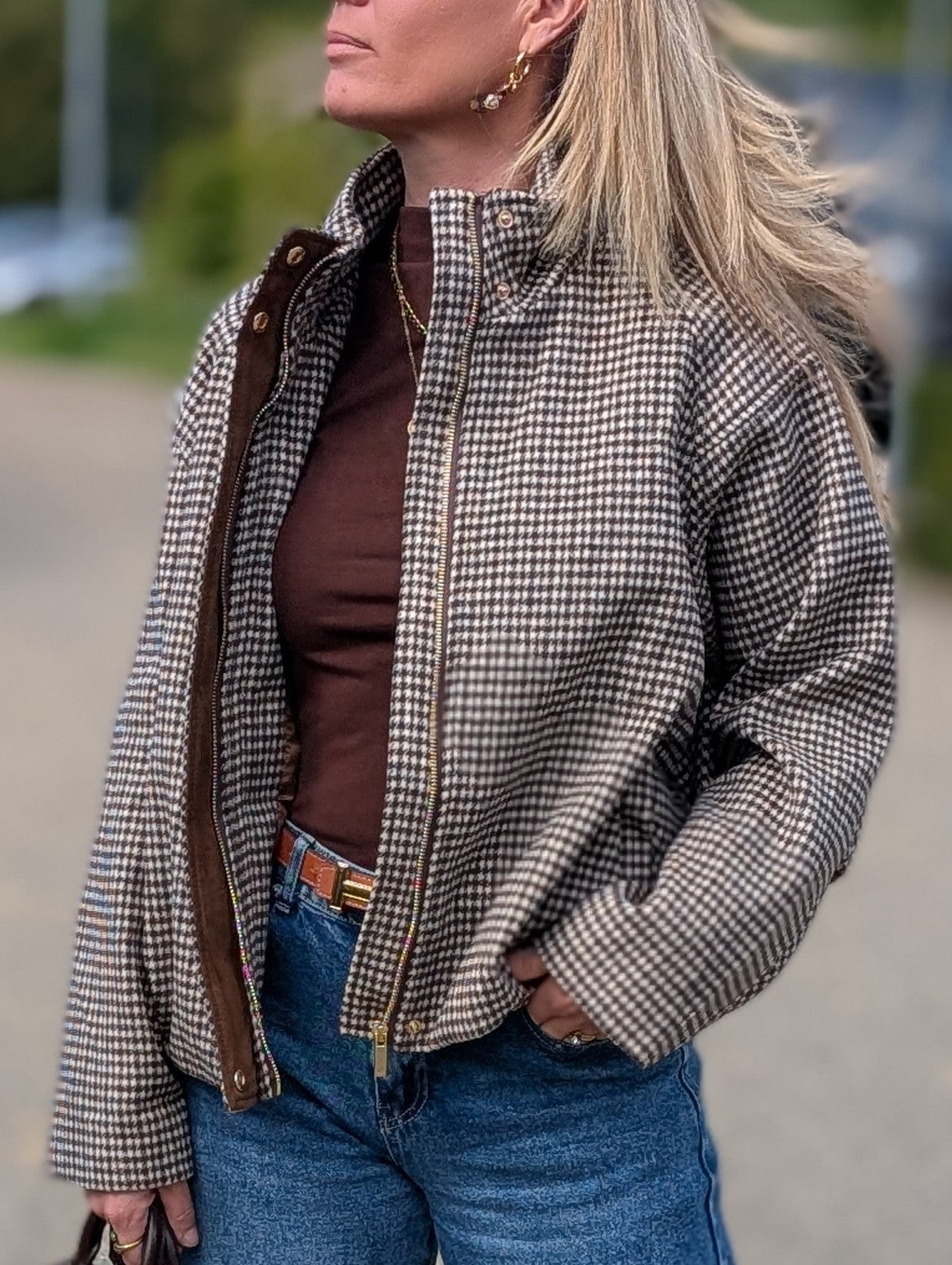 Klassiek Geruite Trenchcoat – Beige/Bruin