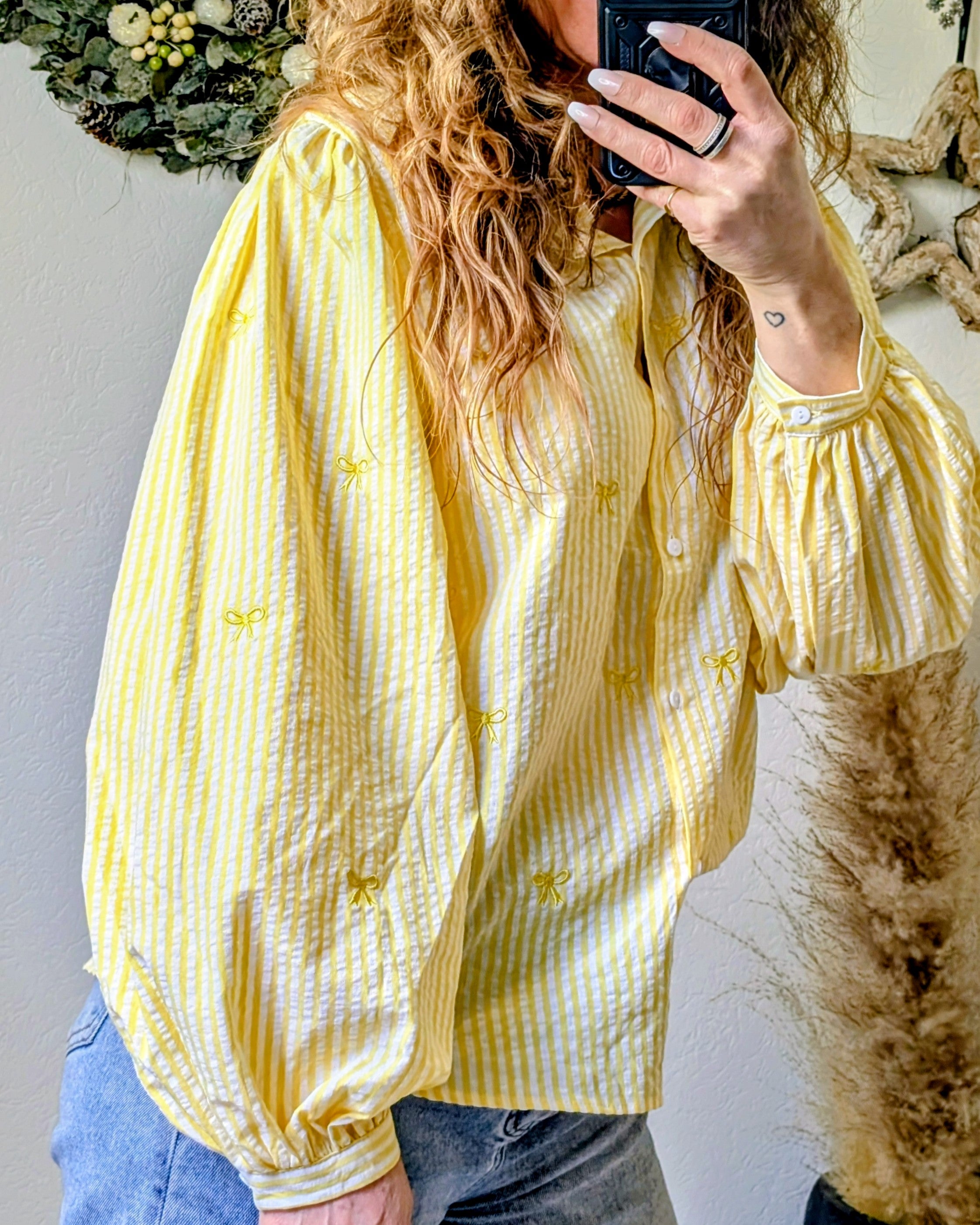 Lichtgele Gestreepte Blouse met strikdetail