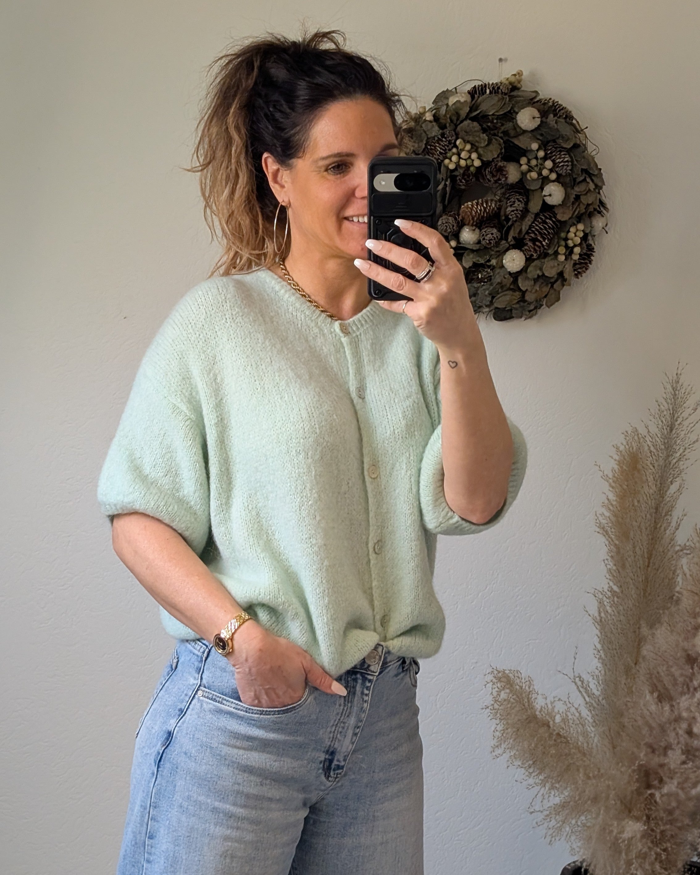 Mintgroen Gebreid Vest