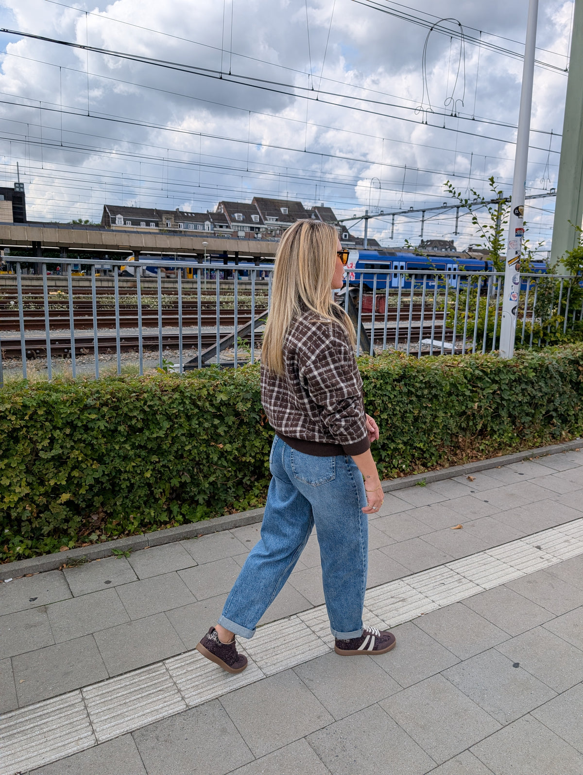 Oversized Gebreid Ritsvest met Ruitpatroon Chocoladebruin