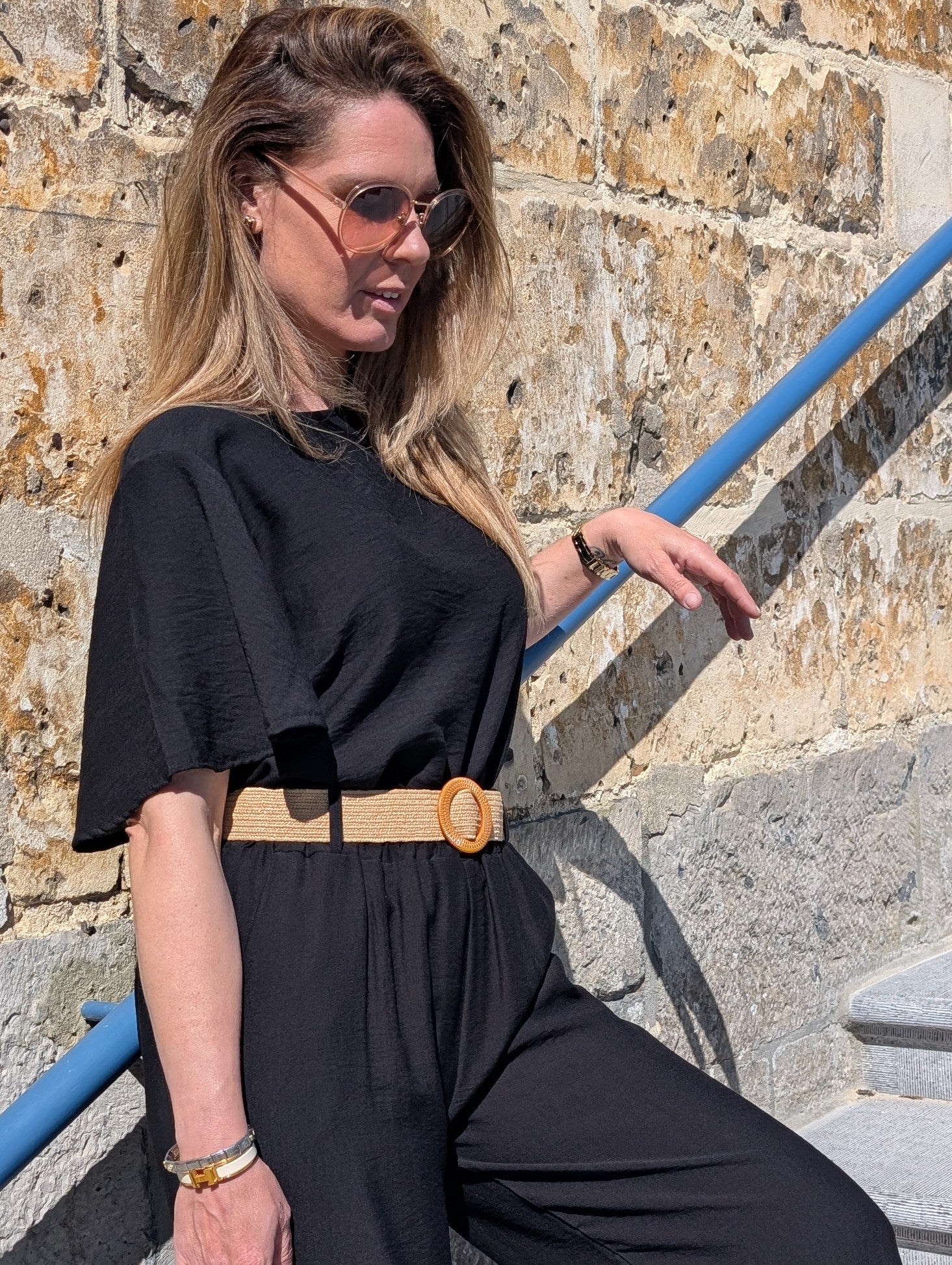Zwarte Blouse Top - Satijn-look - Korte Mou