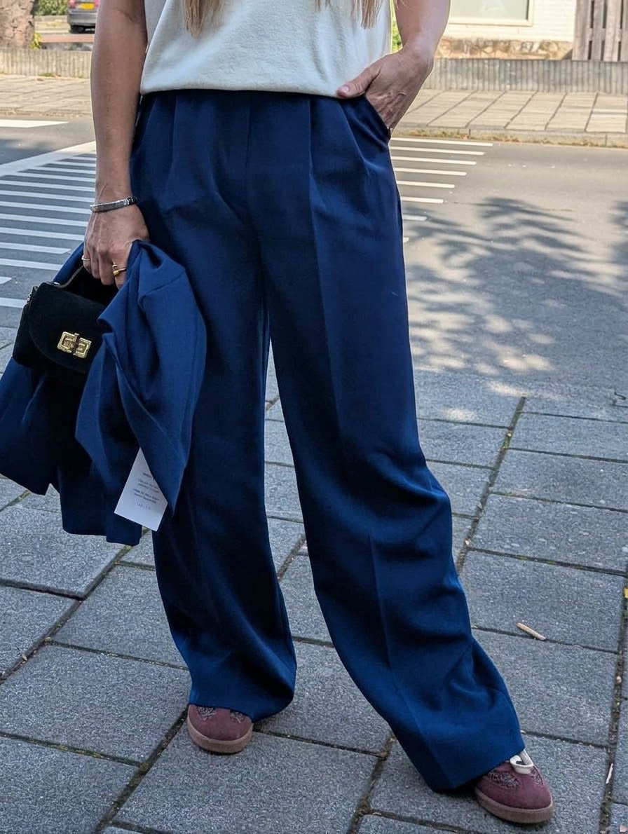 Trendy Wide Leg Pantalon-Dark Blue