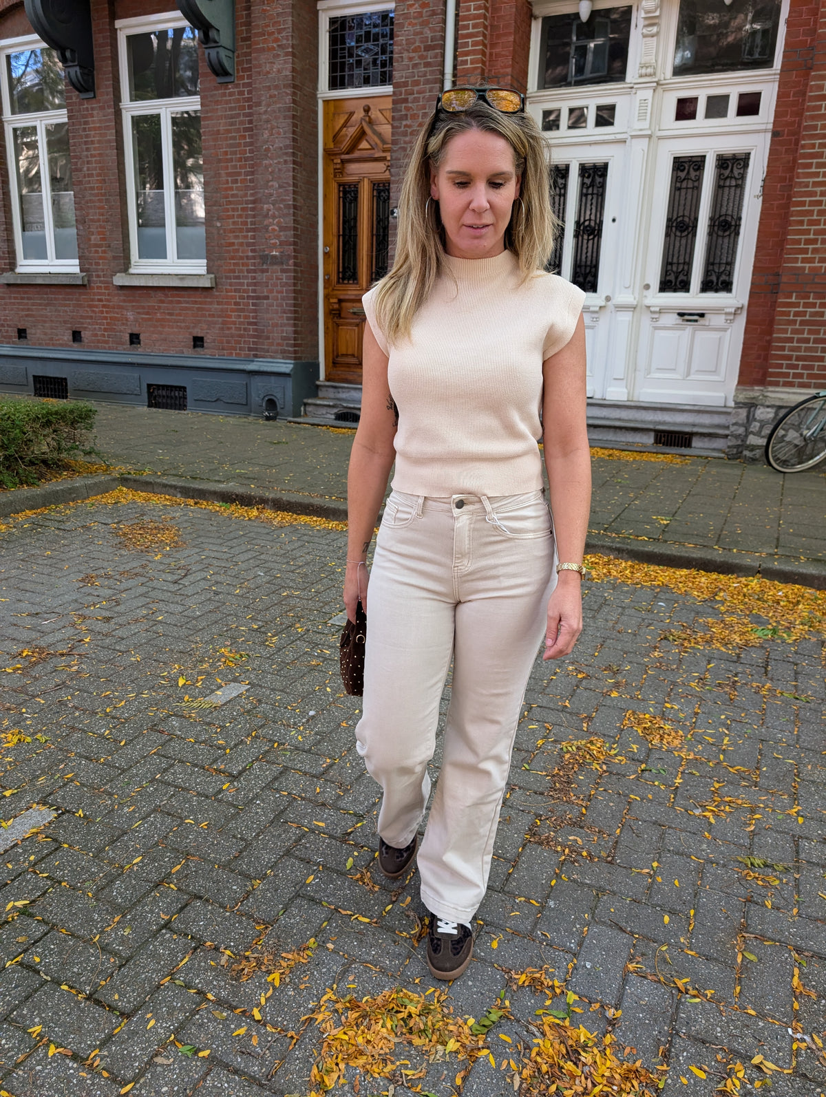 Stijlvolle fijn gebreide top beige