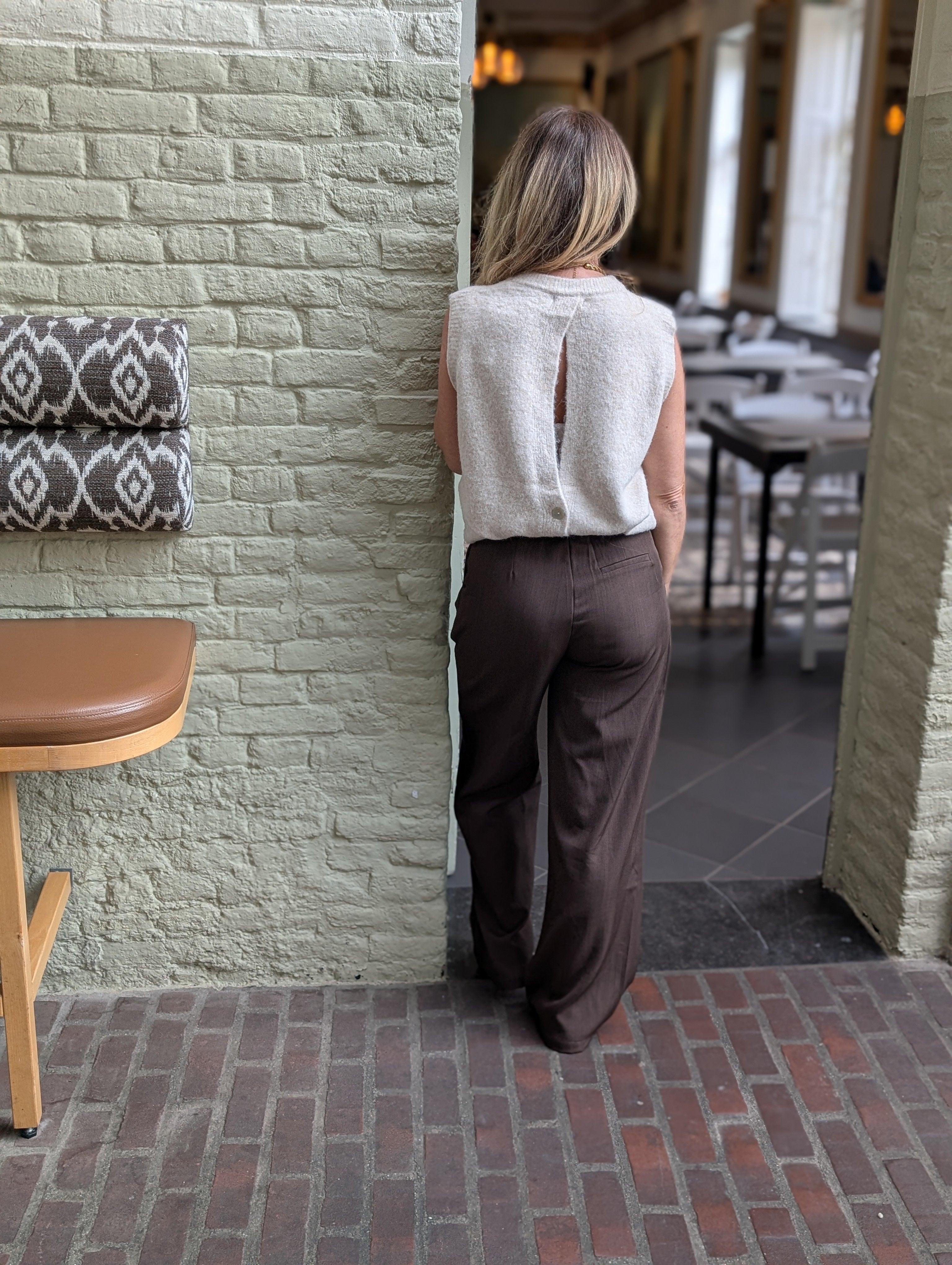 Mouwloos gilet top beige