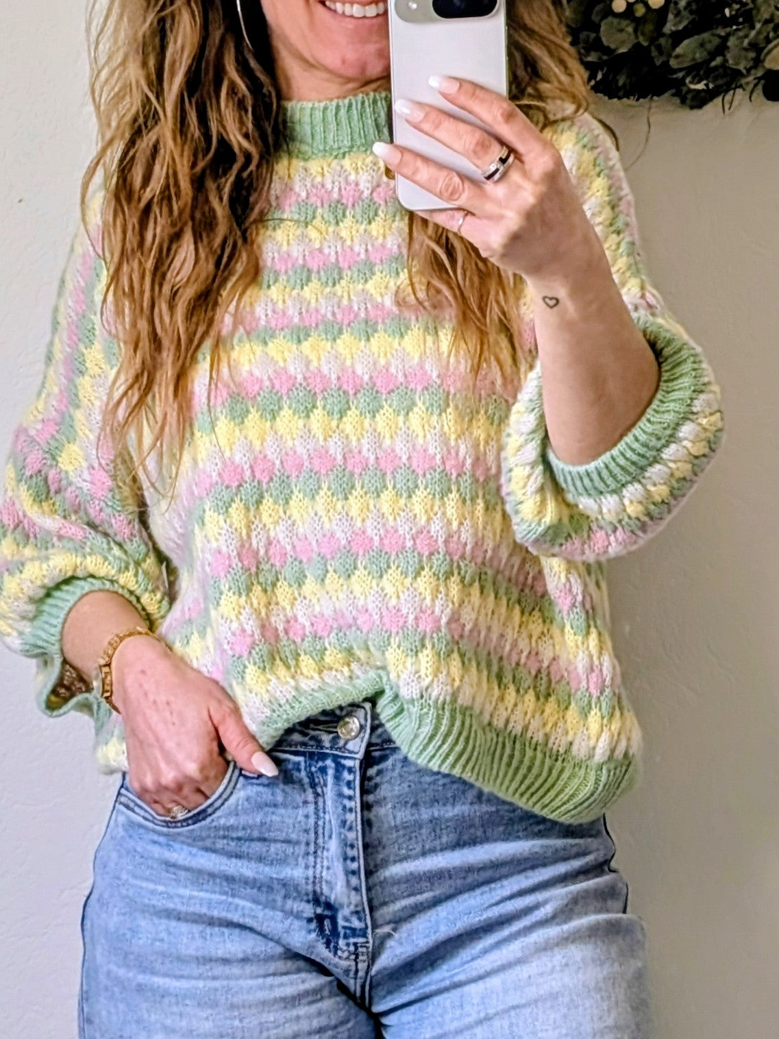 Pastel Mintgroene Checkered Crochet Knit "The Dreamy Sweater"