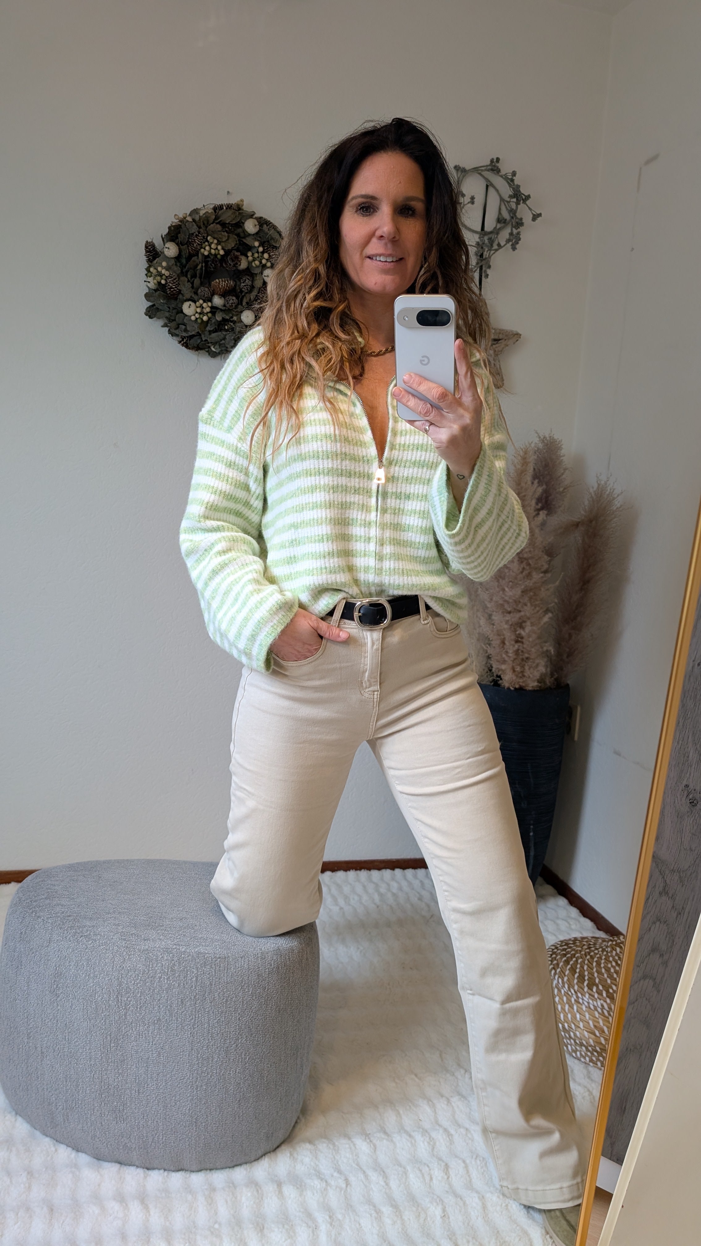 Groen Wit Gestreept Dames Vest