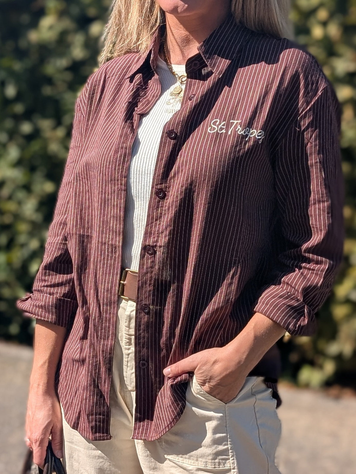 Gestreepte Blouse St. Tropez - Chocoladebruin/Wit