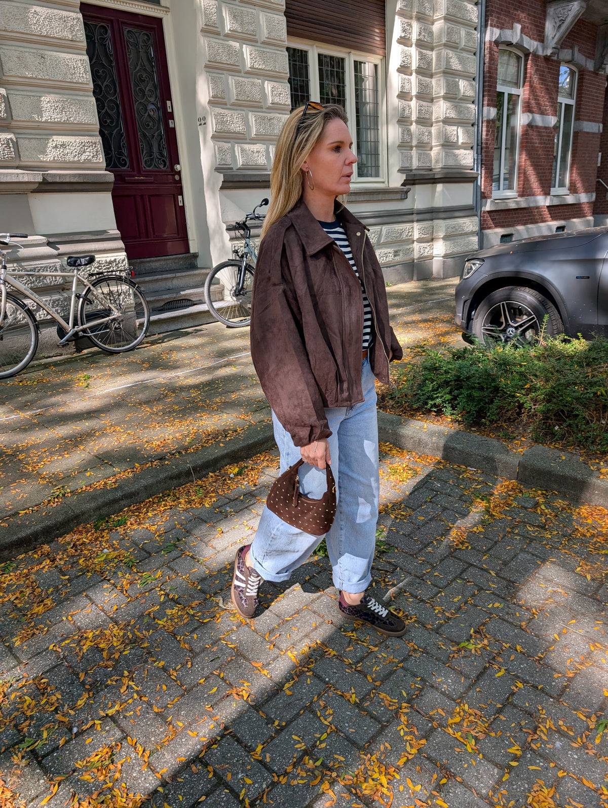 Oversized Suèdine Bomber Jasje – Donkerbruin