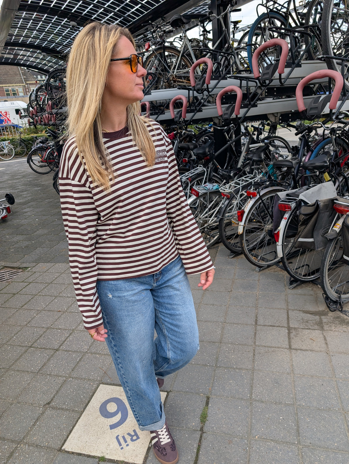 Oversized Gestreepte Longsleeve met 'New York City' Rugprint