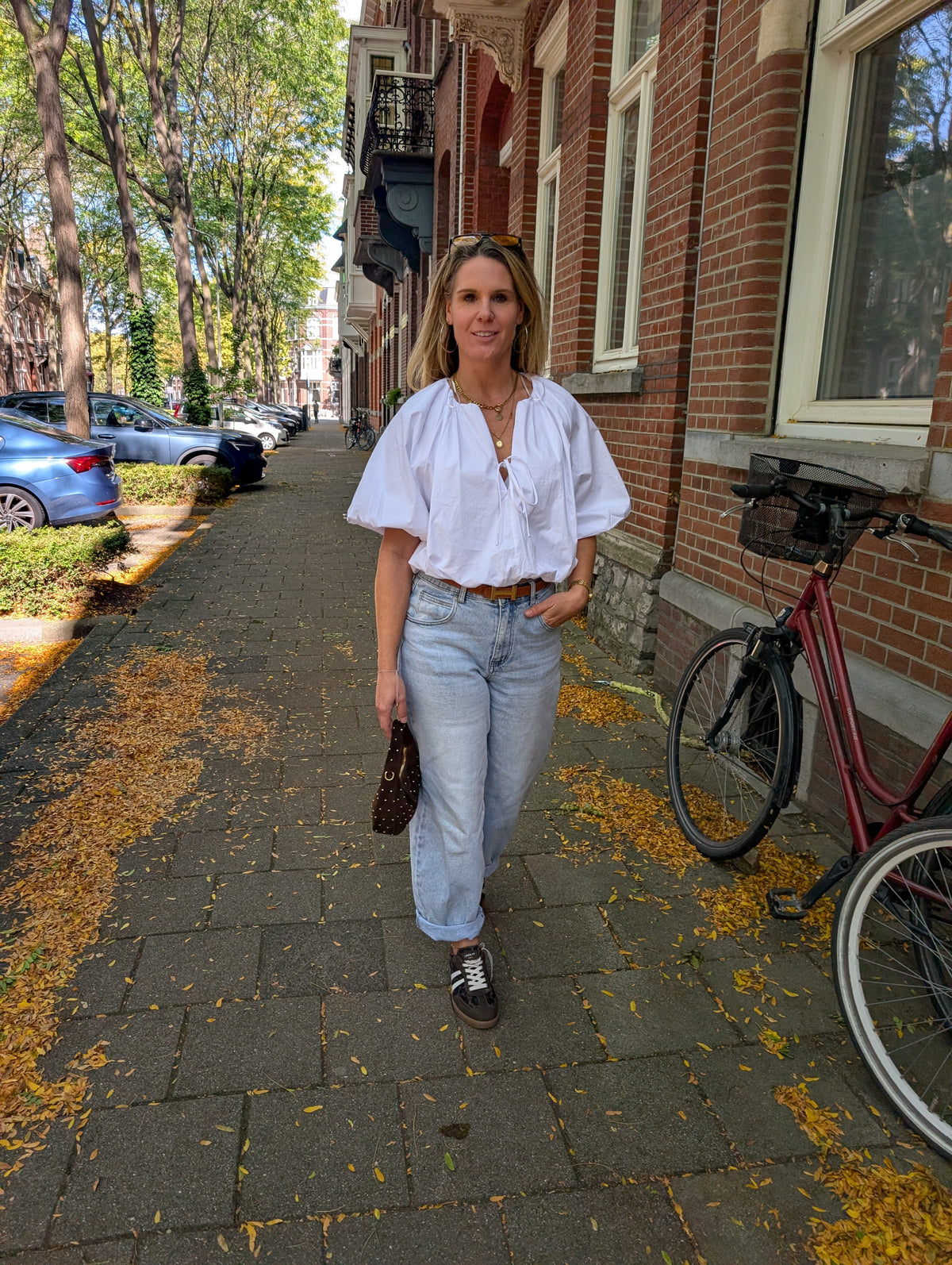 Witte ballon Crob - Top - Blouse met pofmouwen en strikdetail