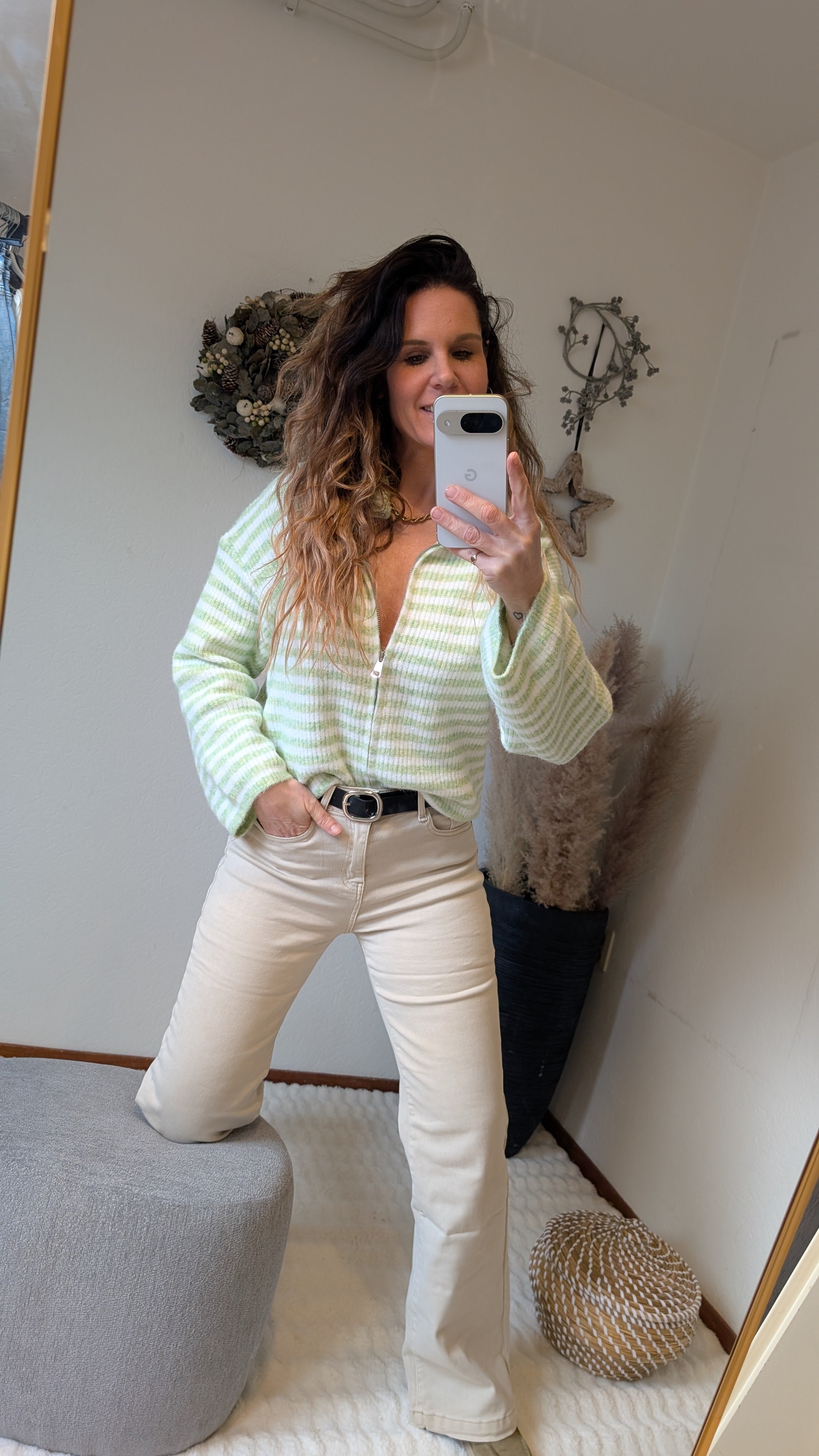 Groen Wit Gestreept Dames Vest