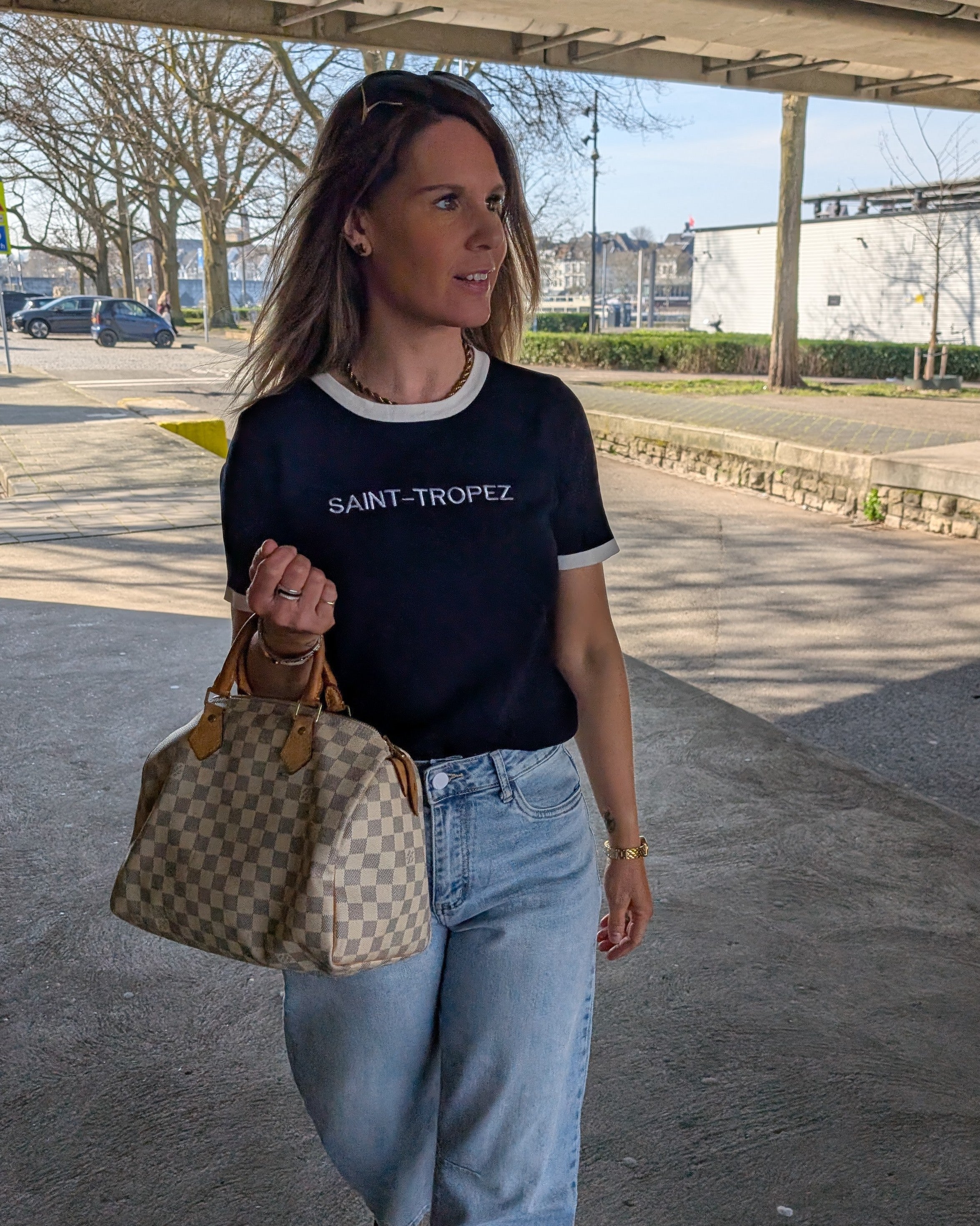 Gebreide top met tekst Saint - Tropez