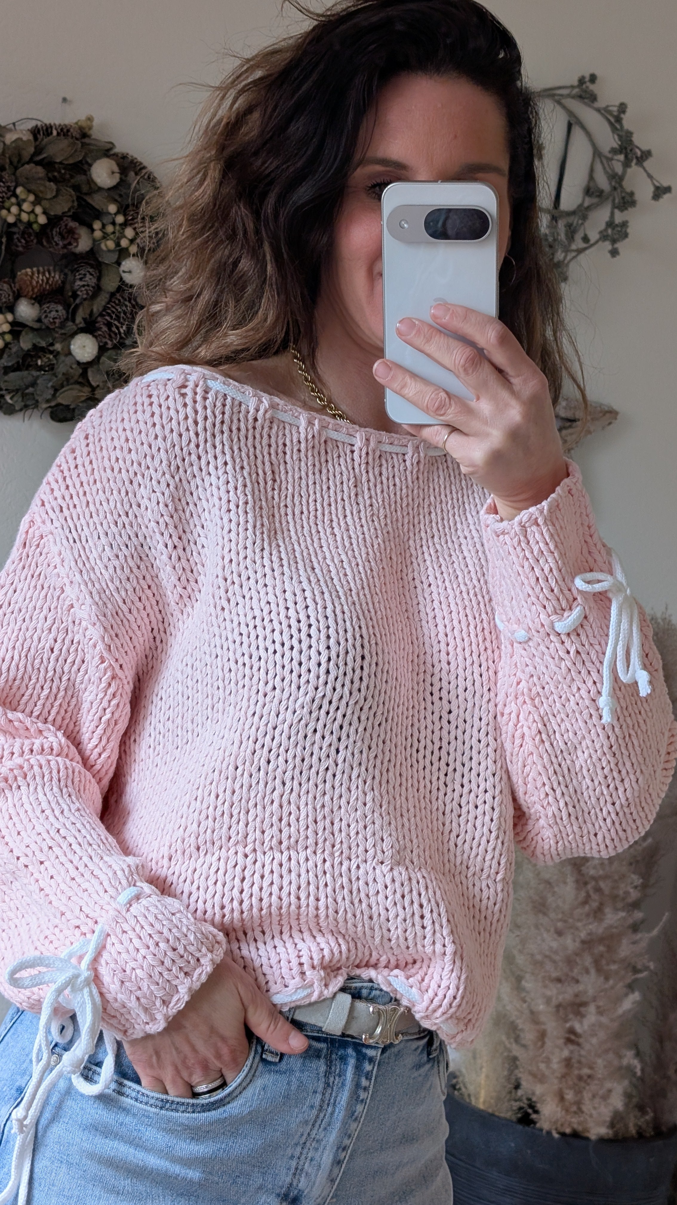 Licht Roze Gebreide Dames Trui