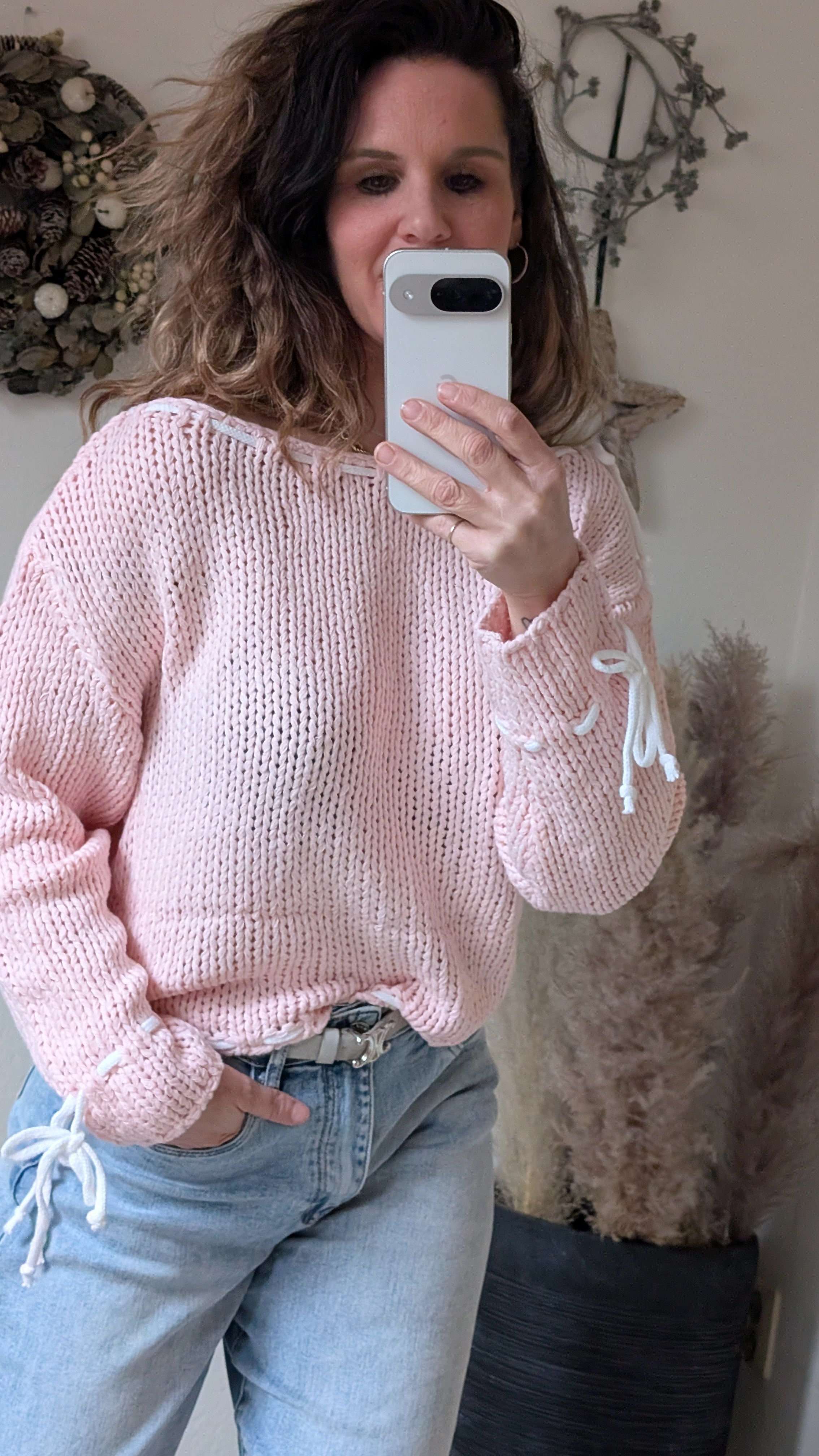 Licht Roze Gebreide Dames Trui