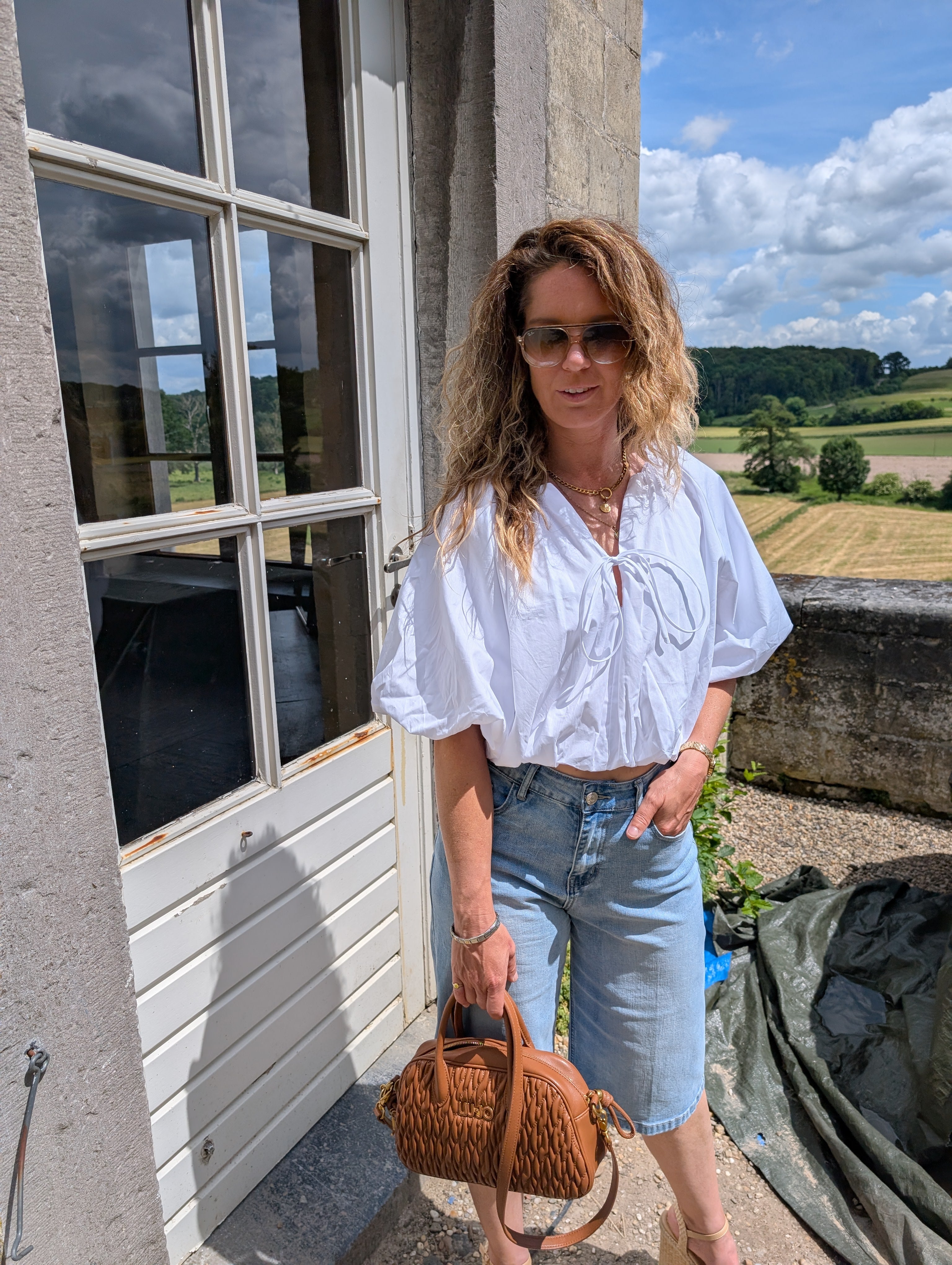 Witte ballon Crob - Top - Blouse met pofmouwen en strikdetail