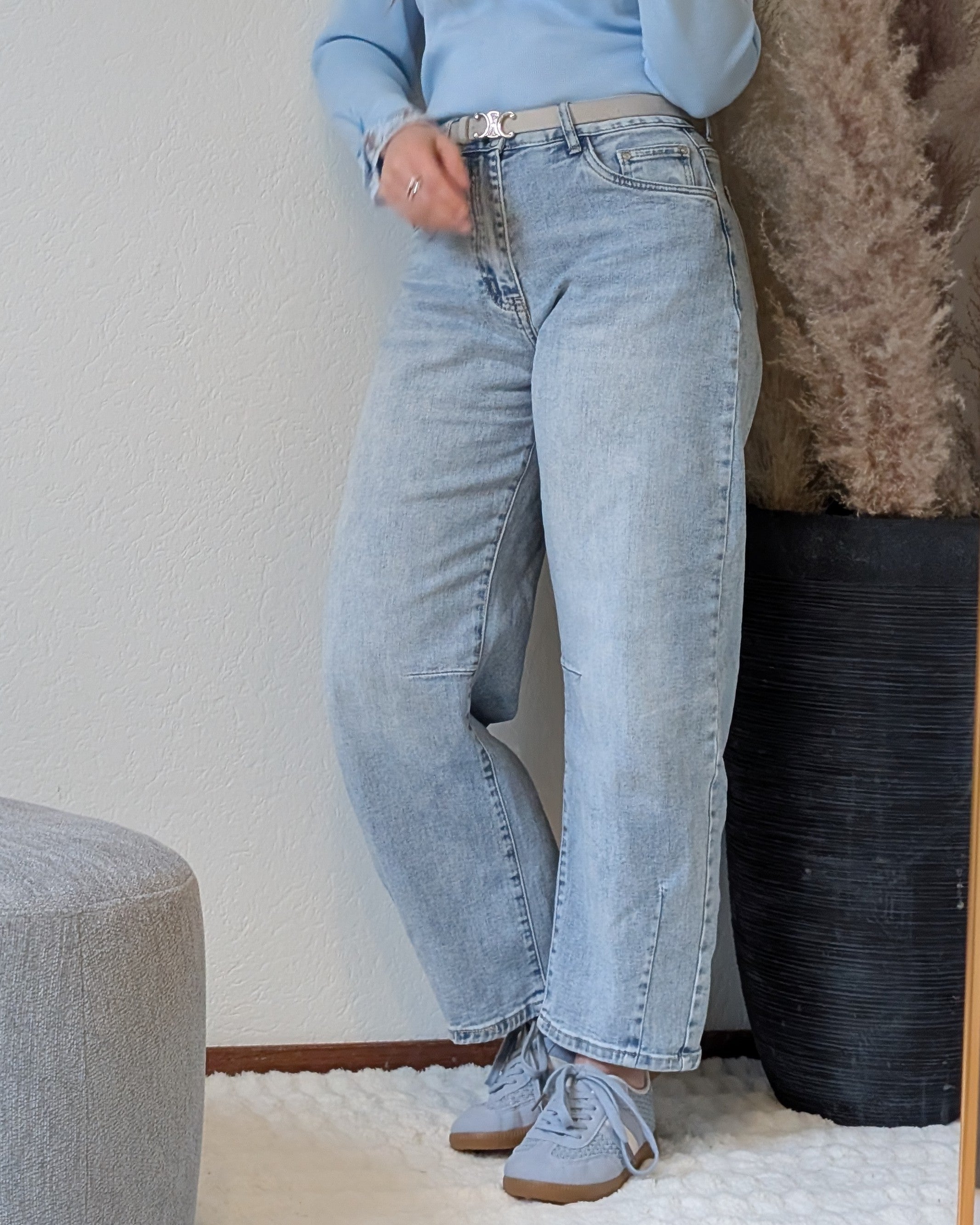 High Waist Barrel Jeans Light Blue