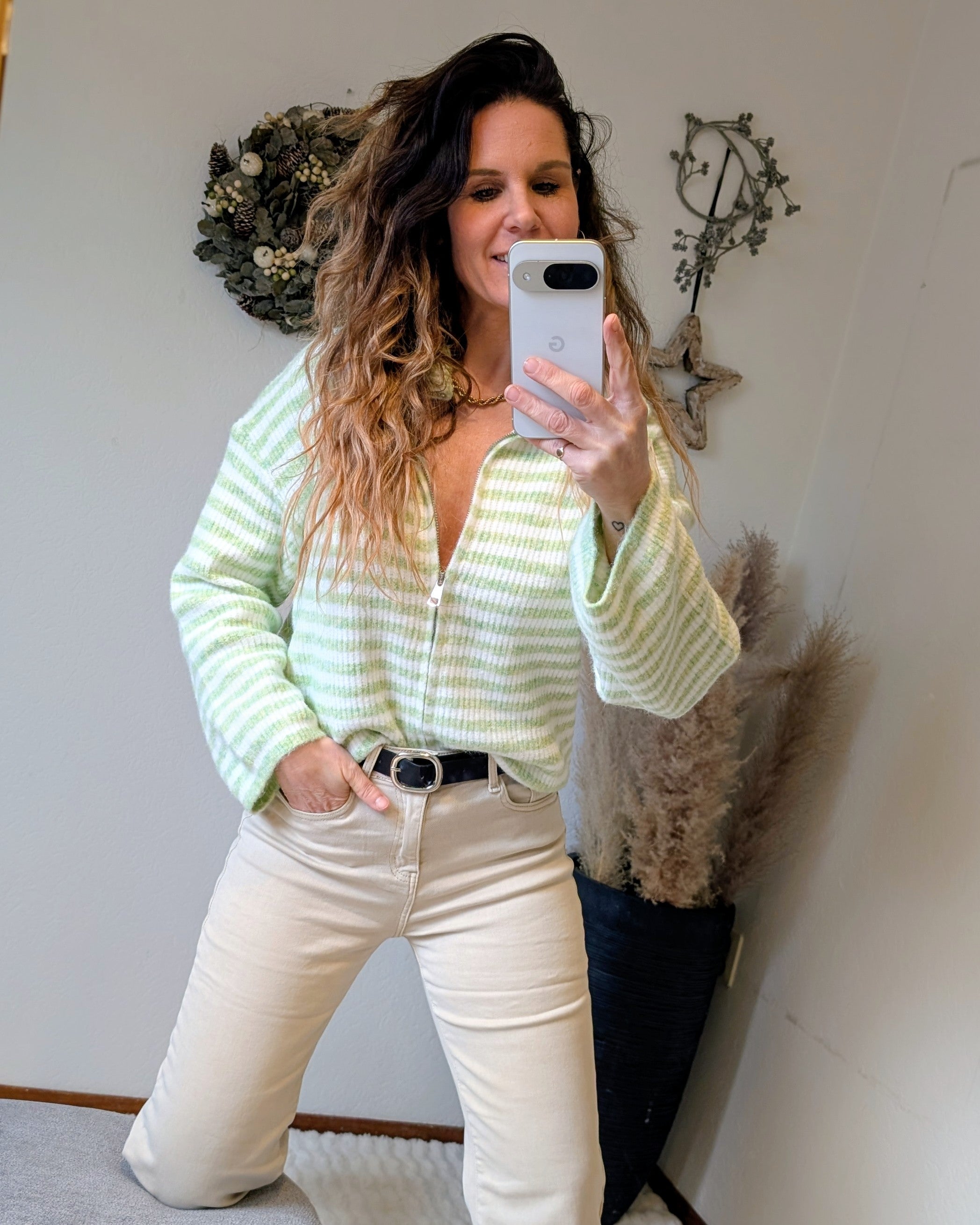 Groen Wit Gestreept Dames Vest