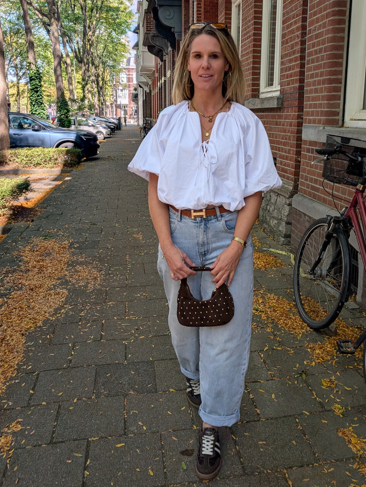Witte ballon Crob - Top - Blouse met pofmouwen en strikdetail