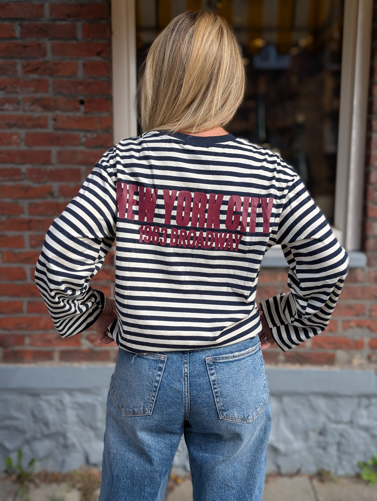 Oversized Gestreepte Longsleeve met 'New York City' Rugprint