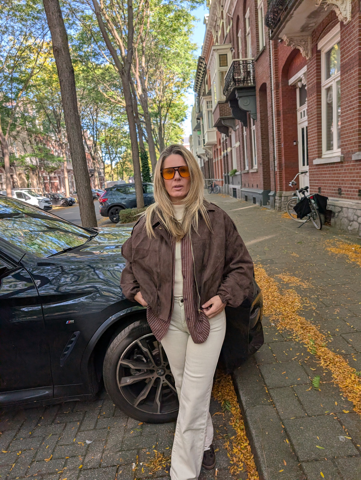 Oversized Suèdine Bomber Jasje – Donkerbruin