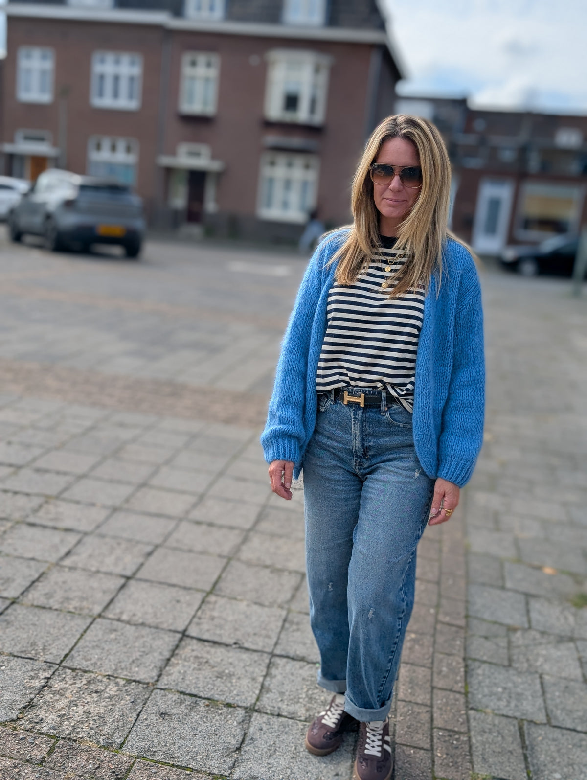 Oversized Gestreepte Longsleeve met 'New York City' Rugprint