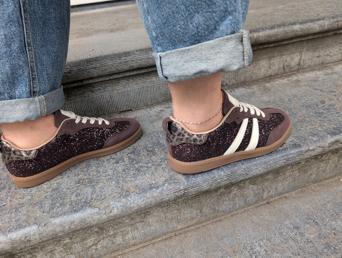 Wine Sparkle Sneakers – Glitter & Luipaard Details