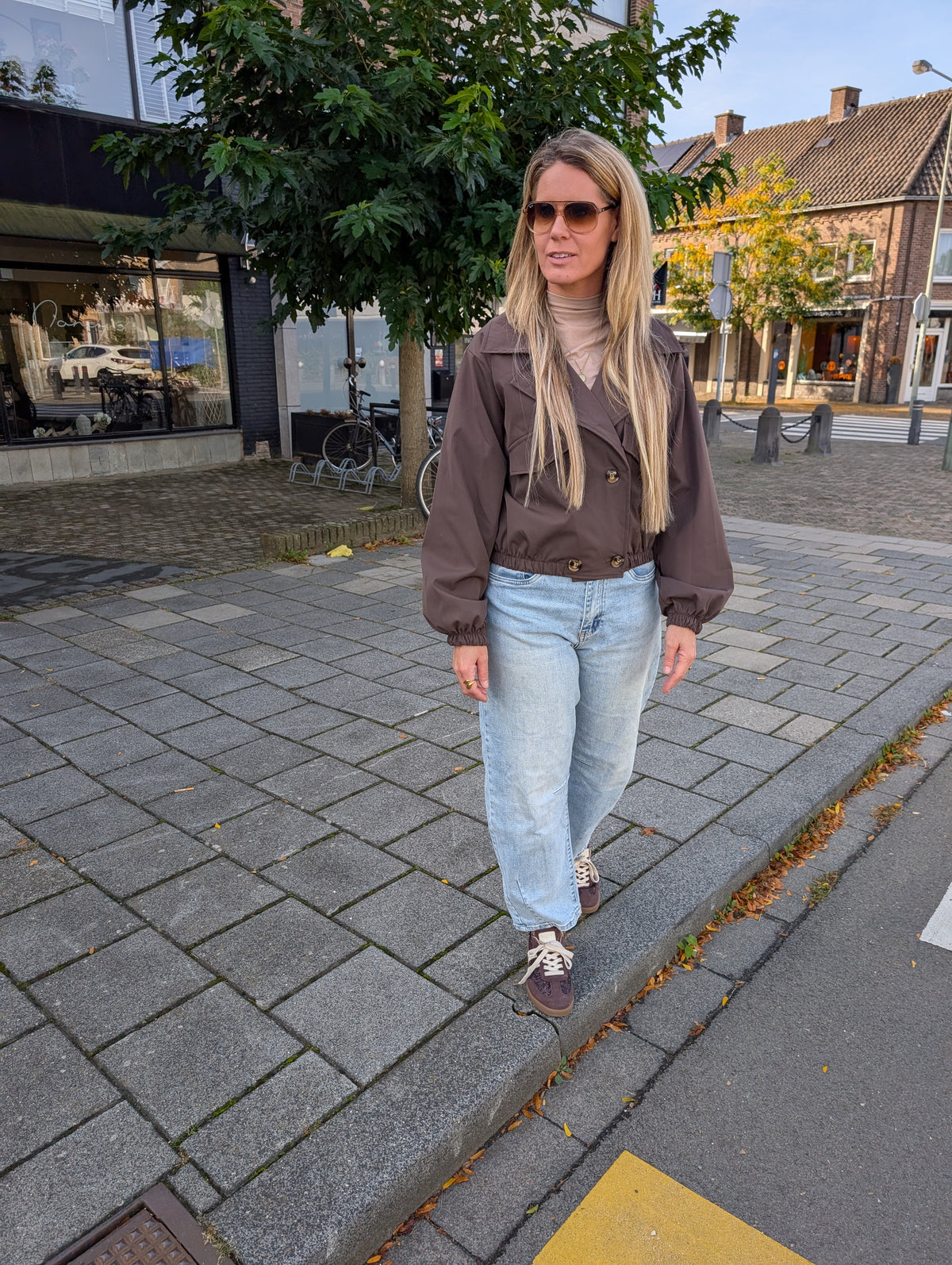 Cropped Trench Blazer Jasje – bruin