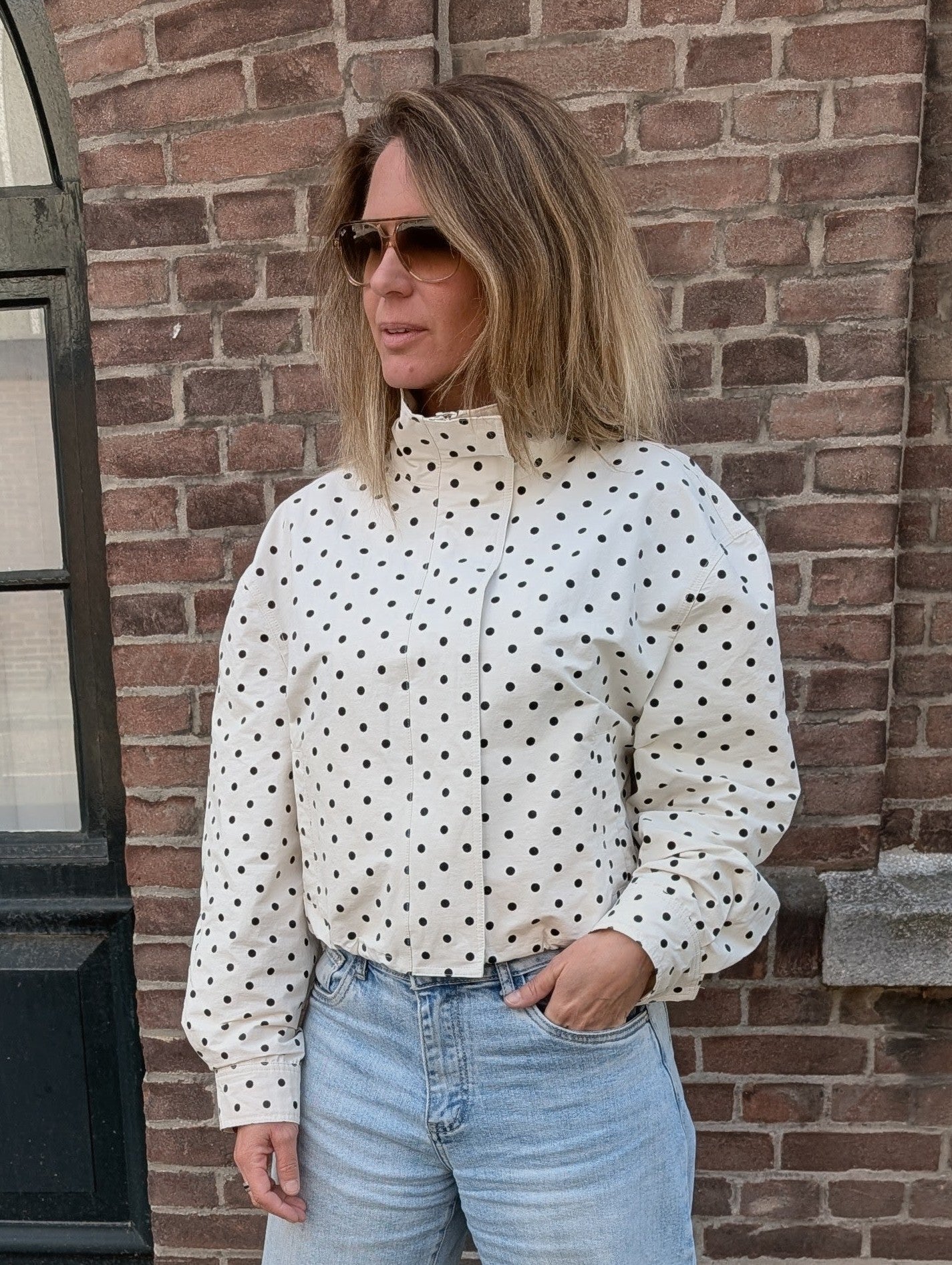 Polka Dot Statement Bomber – White/Black