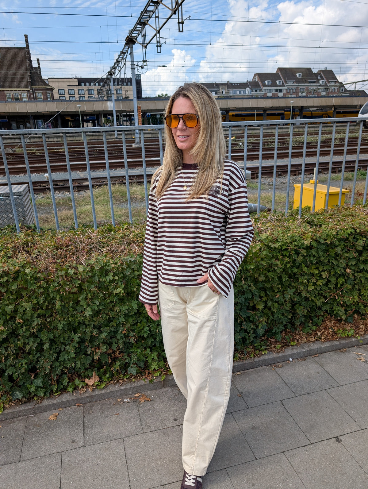Oversized Gestreepte Longsleeve met 'New York City' Rugprint