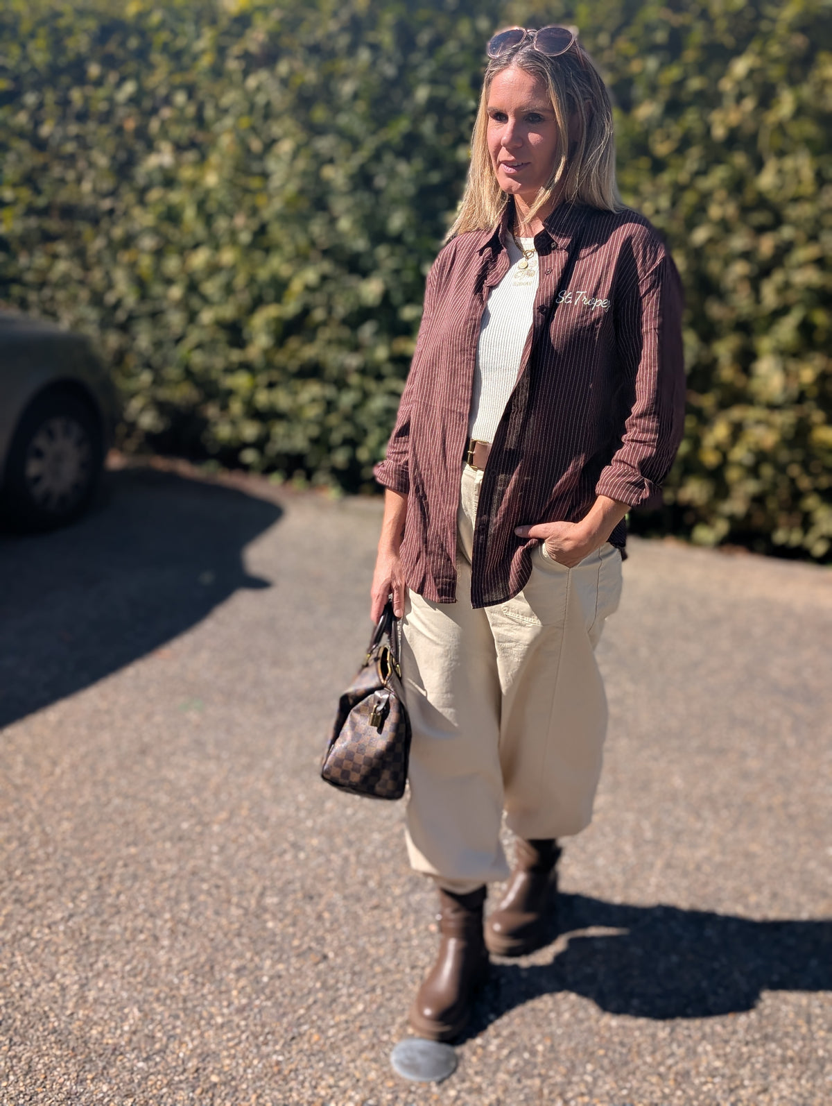 Gestreepte Blouse St. Tropez - Chocoladebruin/Wit