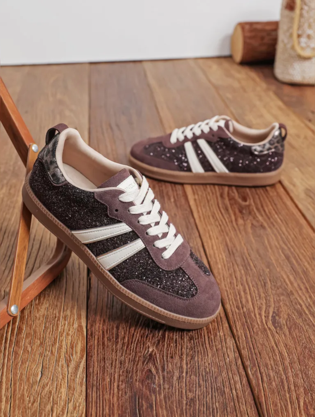 Wine Sparkle Sneakers – Glitter & Luipaard Details