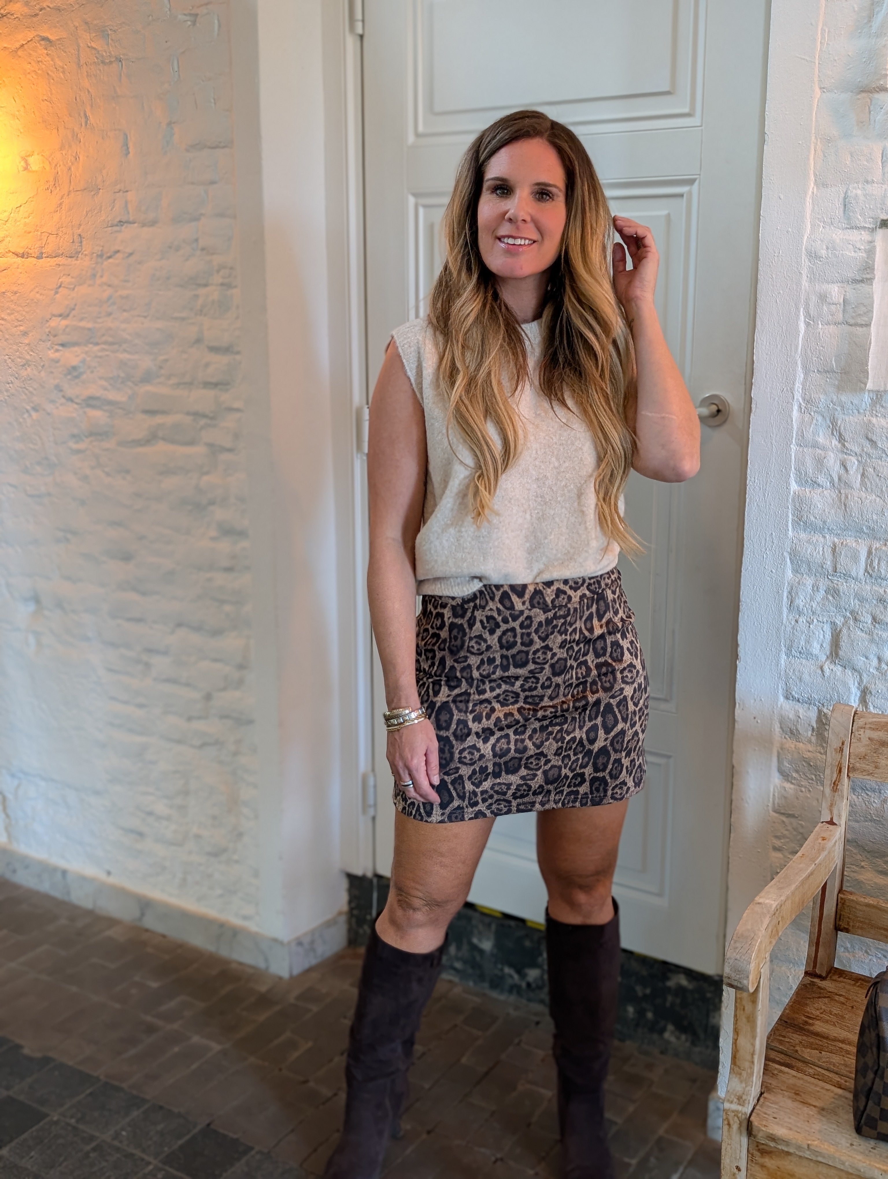 Mouwloos gilet top beige