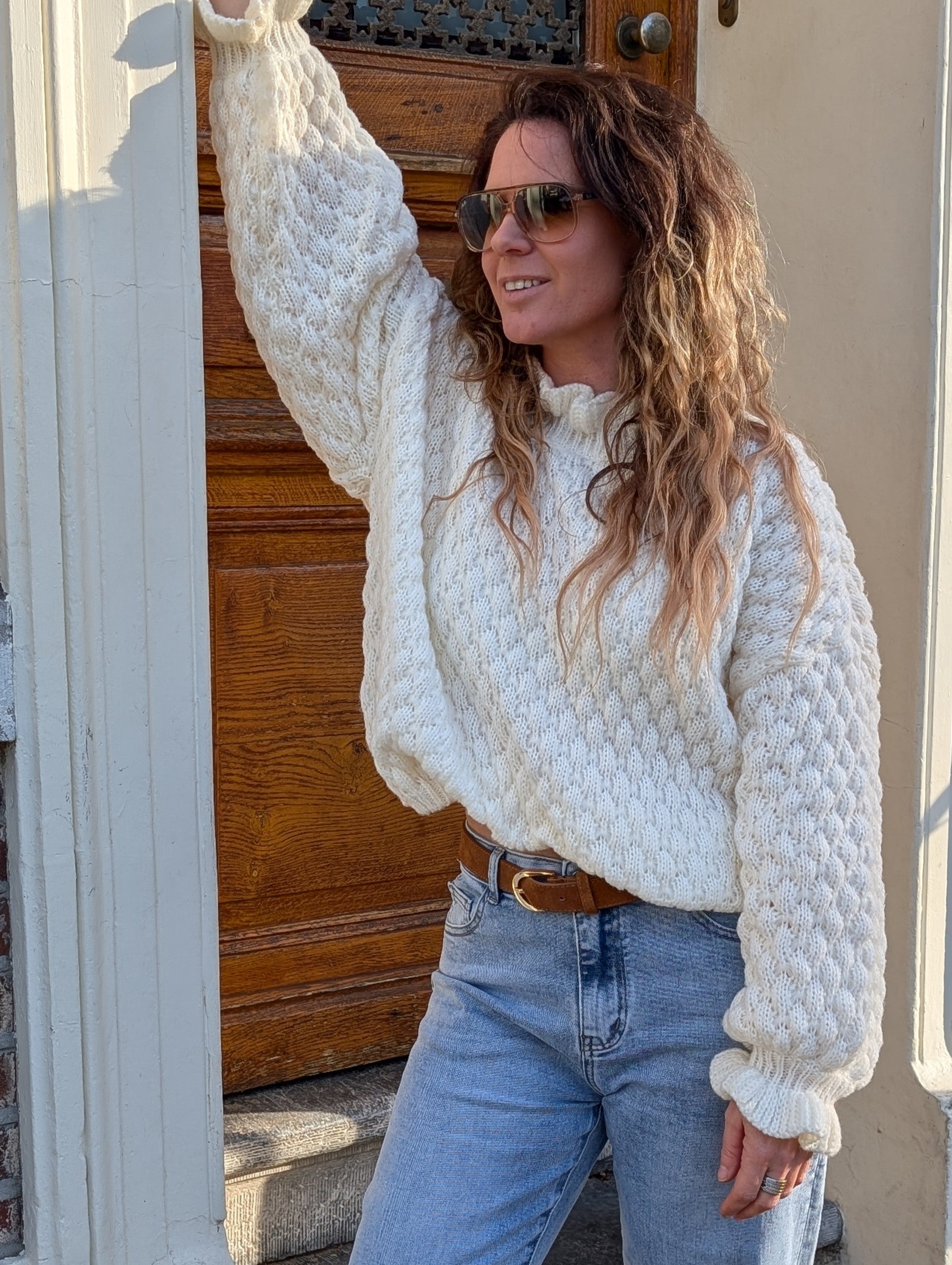 Gebreide trui met ruffles