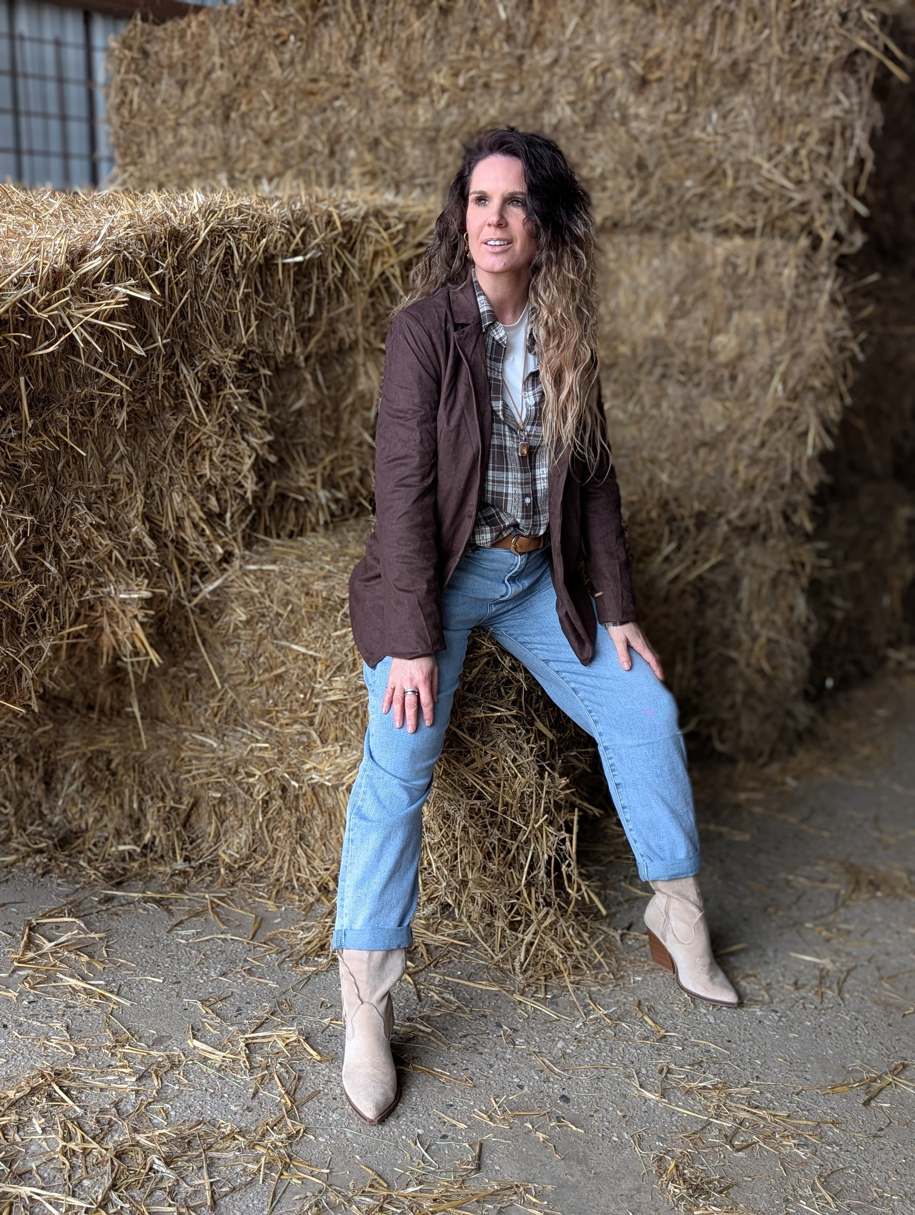 Bruin geblokte overhemd blouse