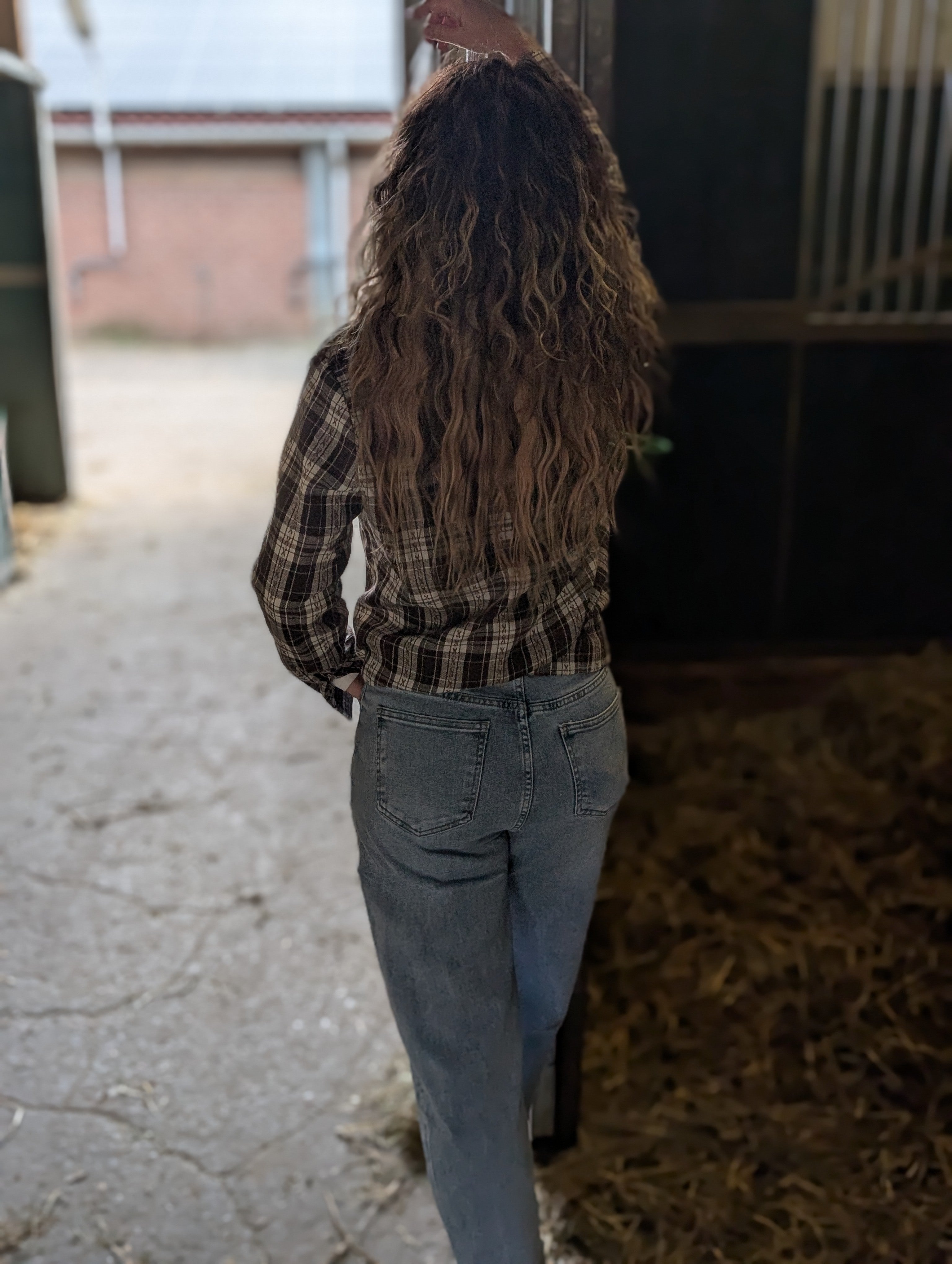 Bruin geblokte overhemd blouse