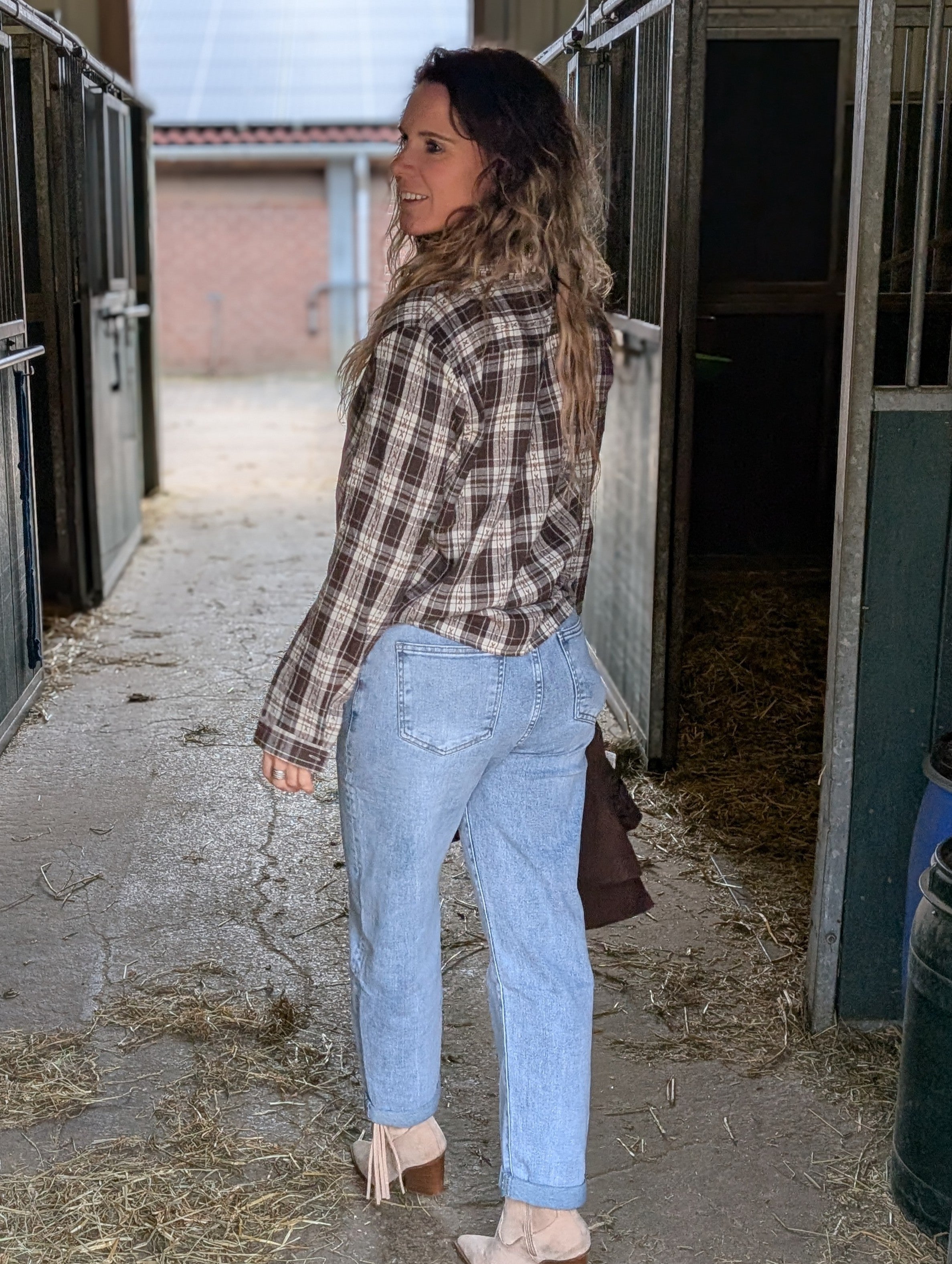 Bruin geblokte overhemd blouse