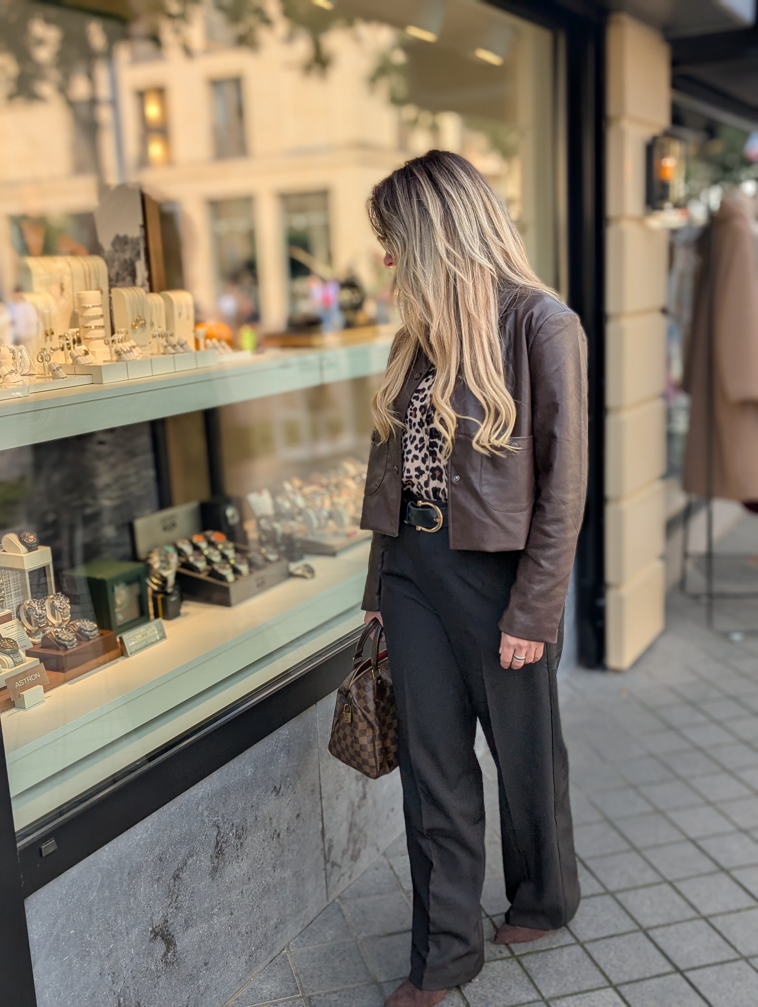 Leather look crob jacket