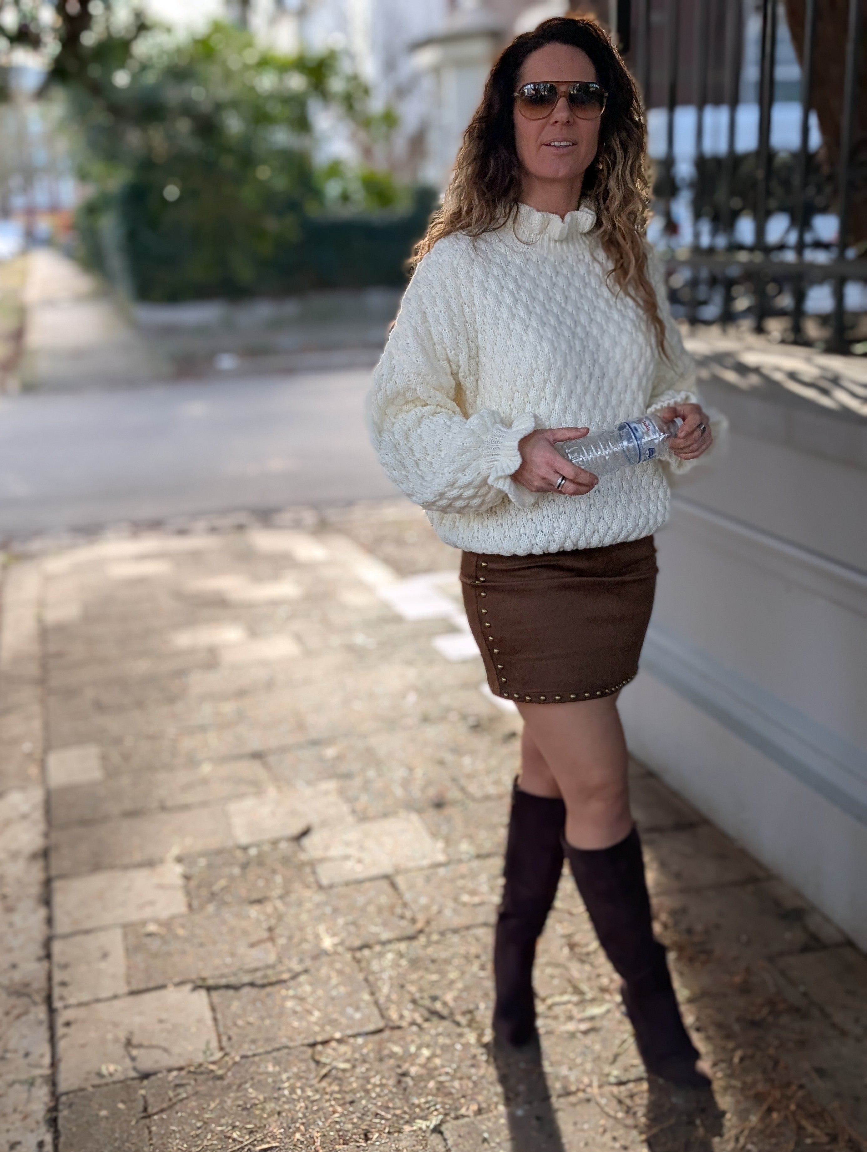 Gebreide trui met ruffles