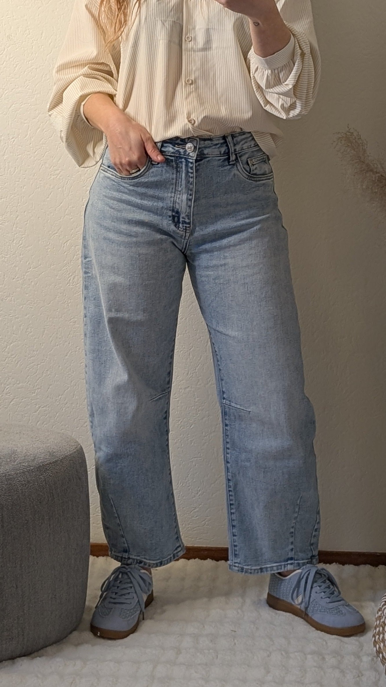 High Waist Barrel Jeans Light Blue