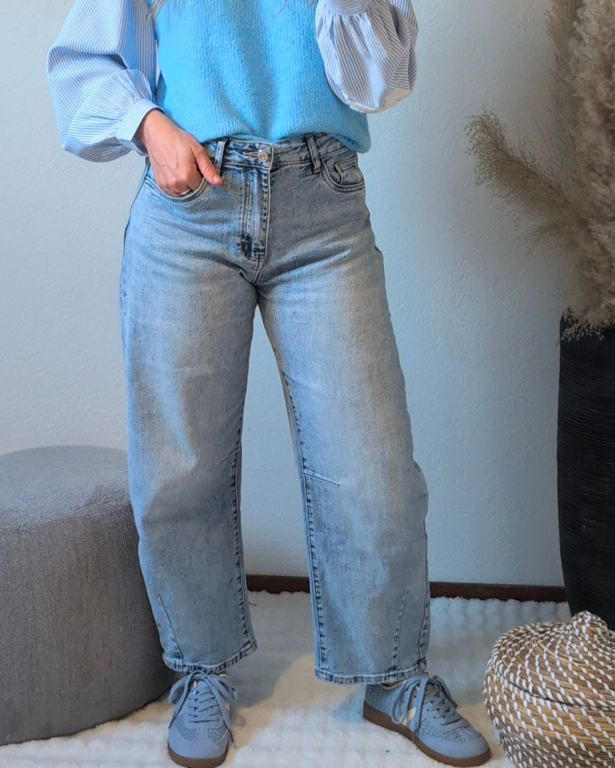 High Waist Barrel Jeans Light Blue