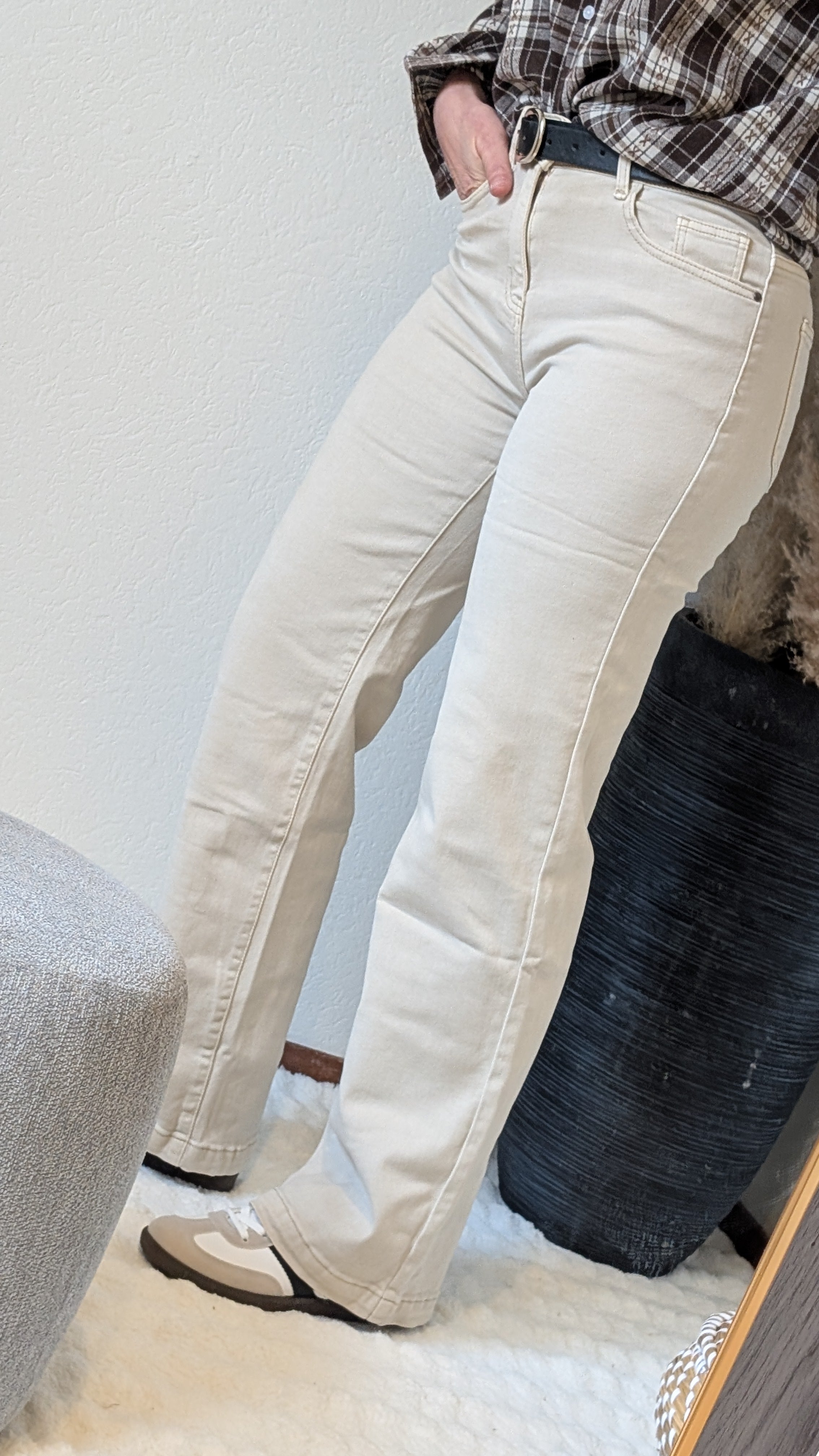 Beige High Waist Jeans Rechte Pijp