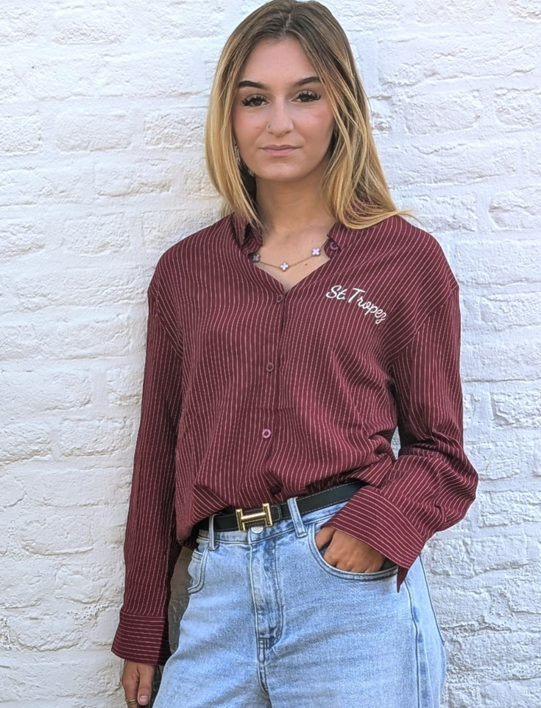 Gestreepte Blouse St. Tropez - Bordeauxrood/Wit