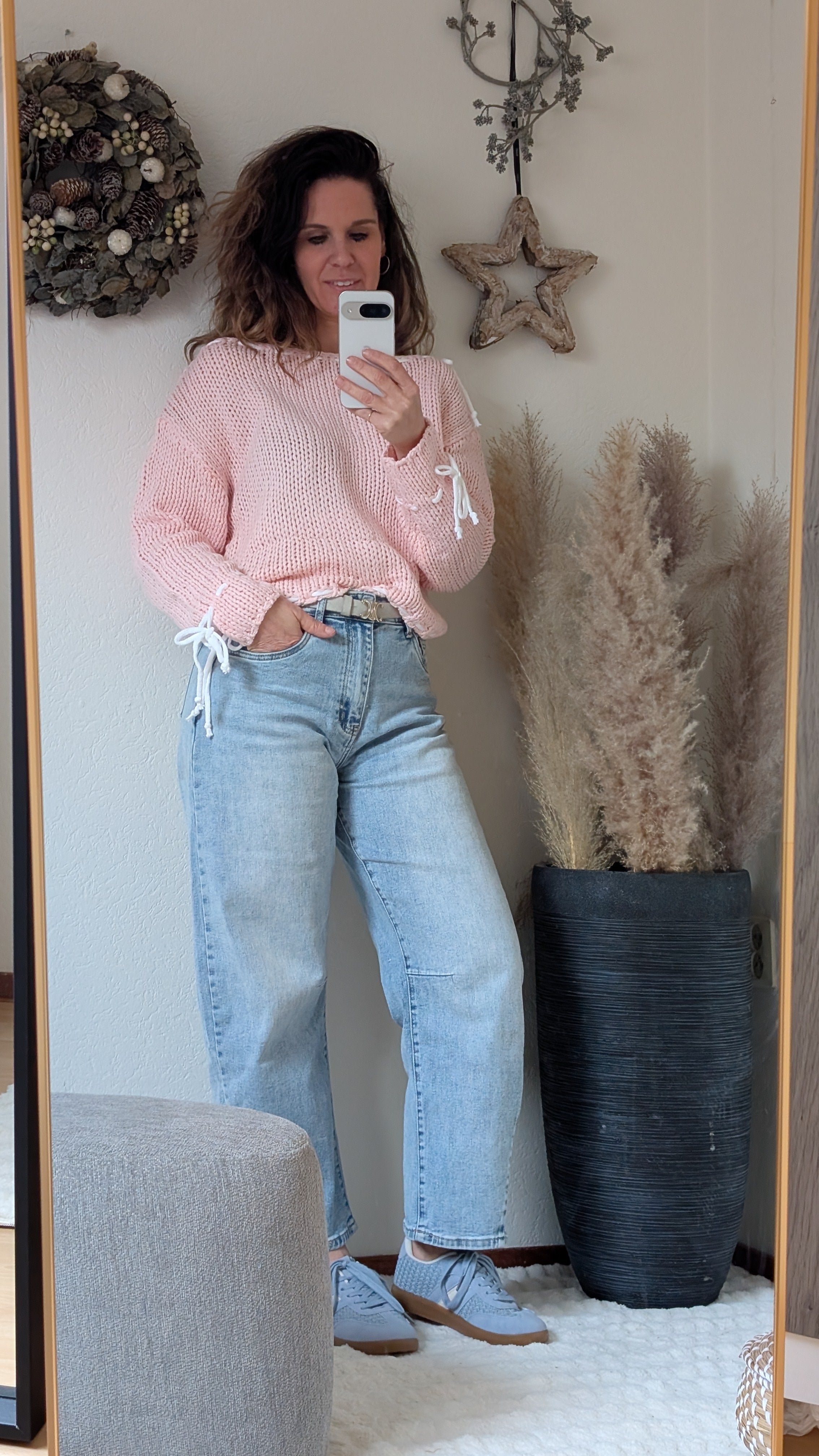 Licht Roze Gebreide Dames Trui