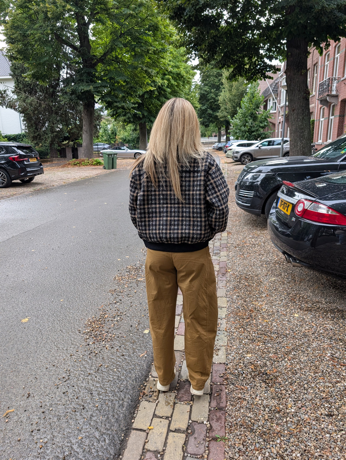 Oversized Gebreid Ritsvest met Ruitpatroon Zwart-Camel