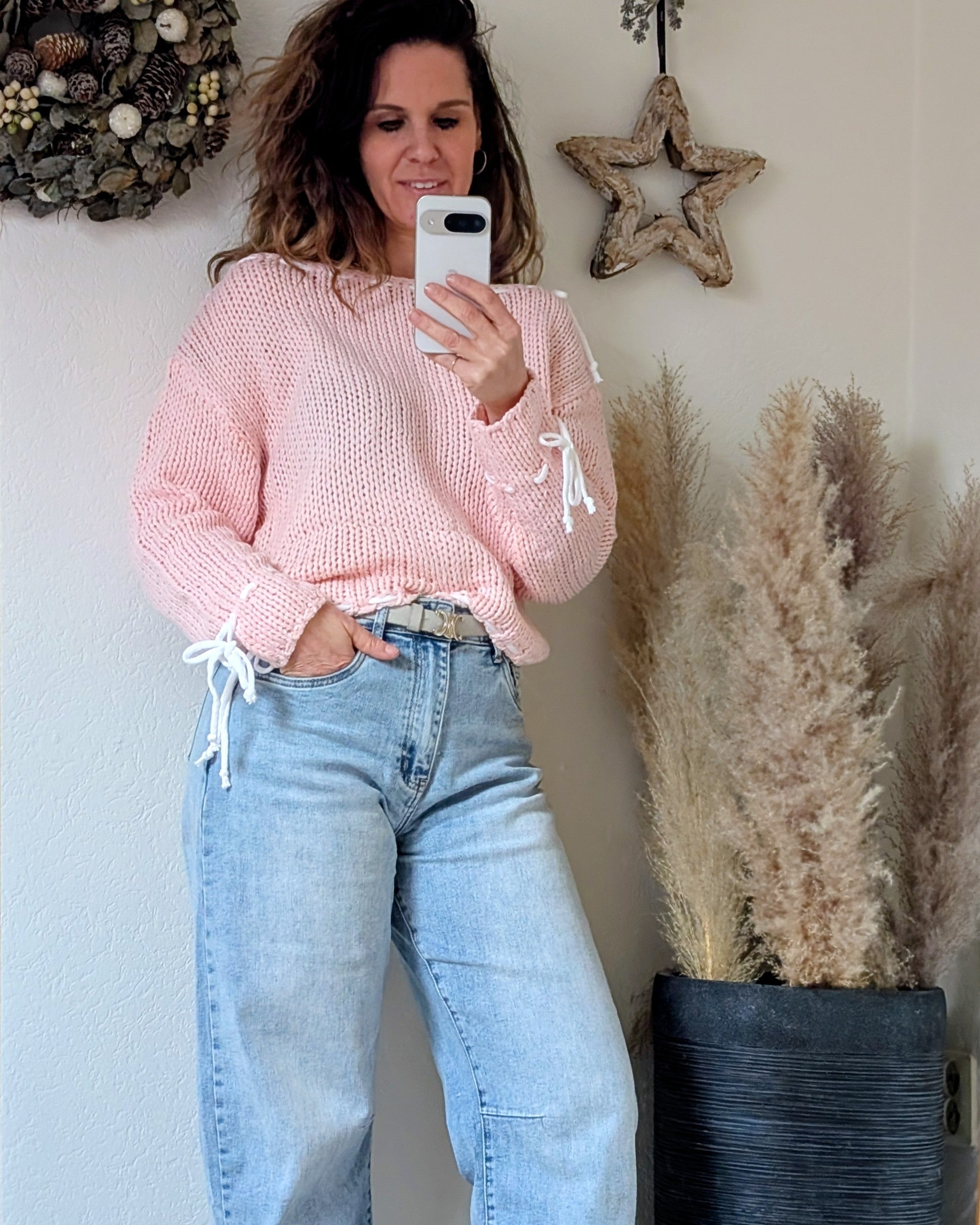 Licht Roze Gebreide Dames Trui