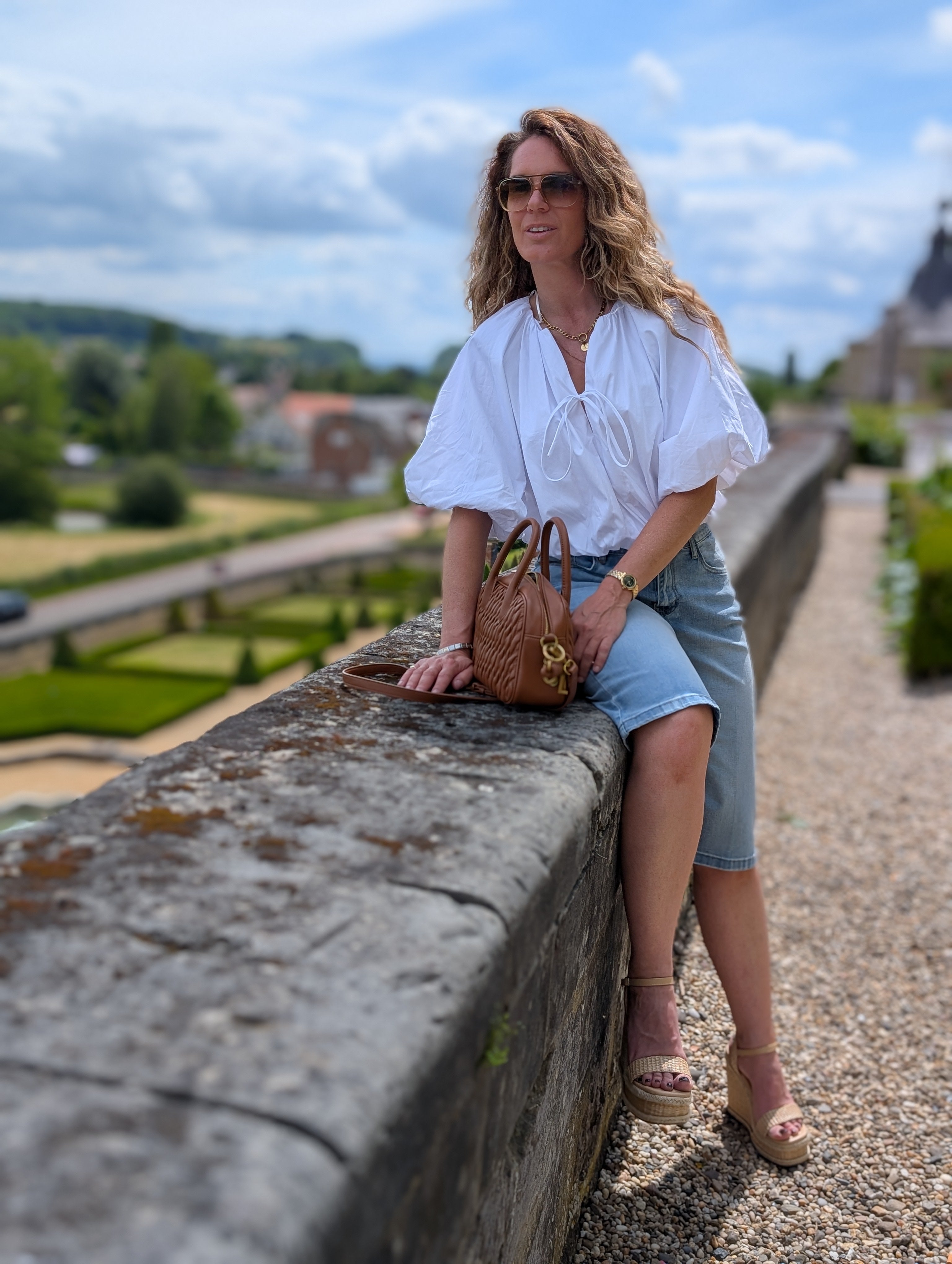 Witte ballon Crob - Top -  Blouse met pofmouwen en strikdetail