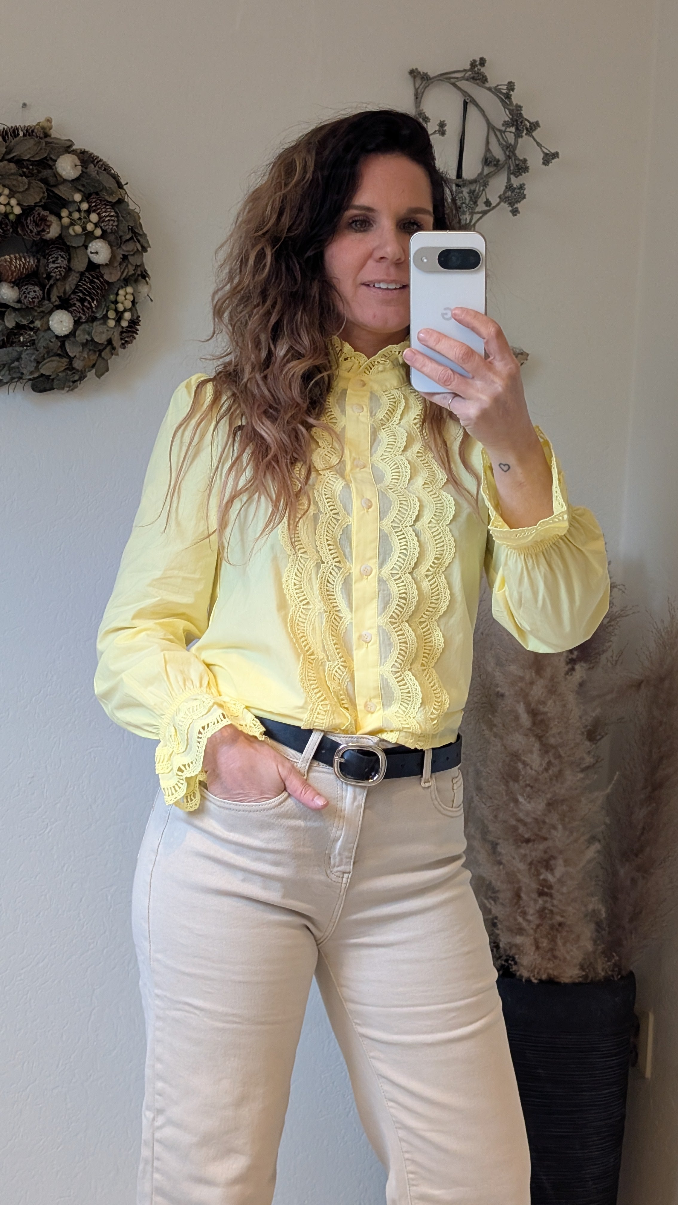 Gele Dames Blouse Met Kant