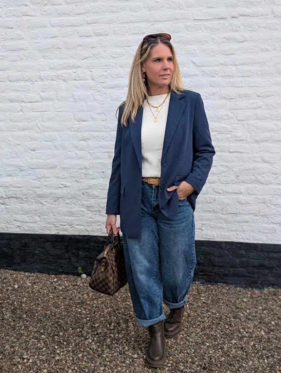 Trendy Oversized Blazer-Dark Blue