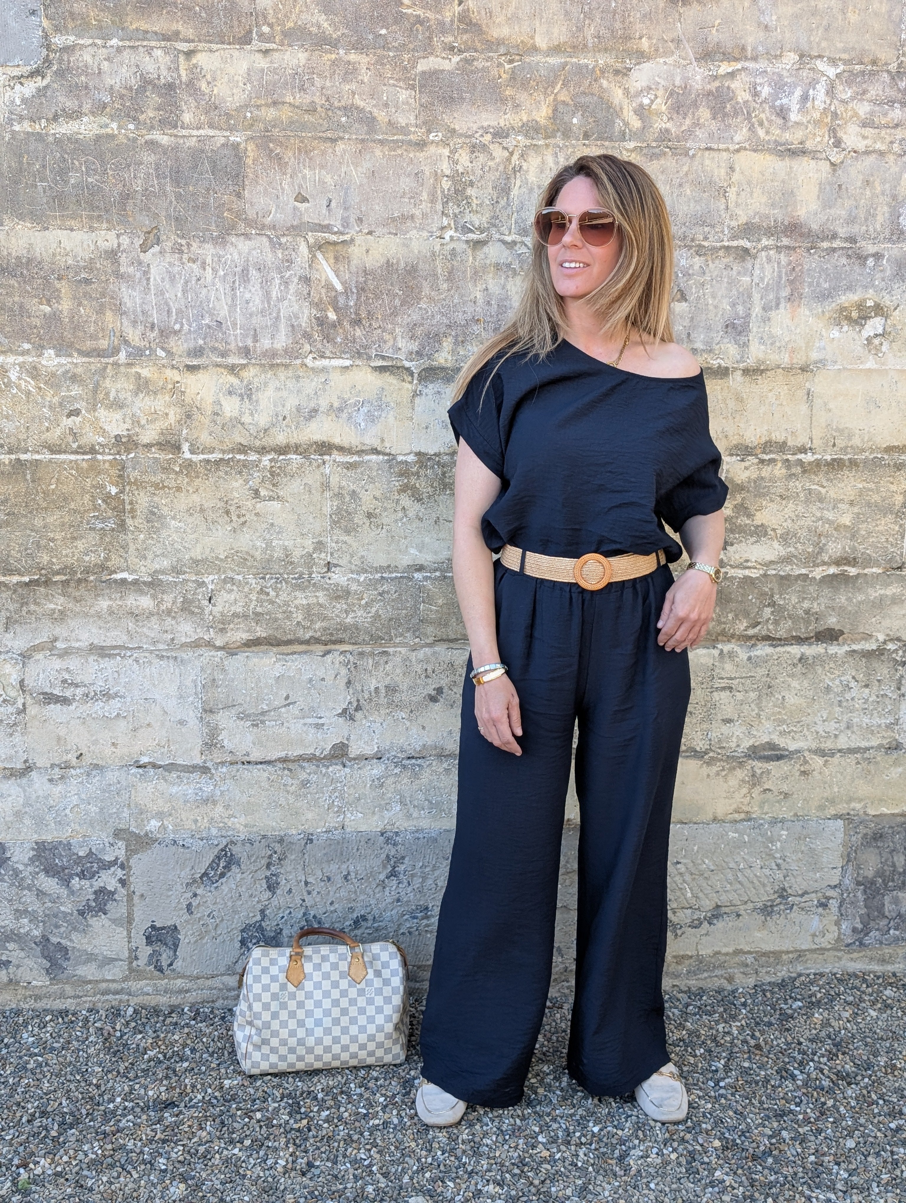 Elegante donker blauwe blouse Top  Satijn-look Korte Mouw